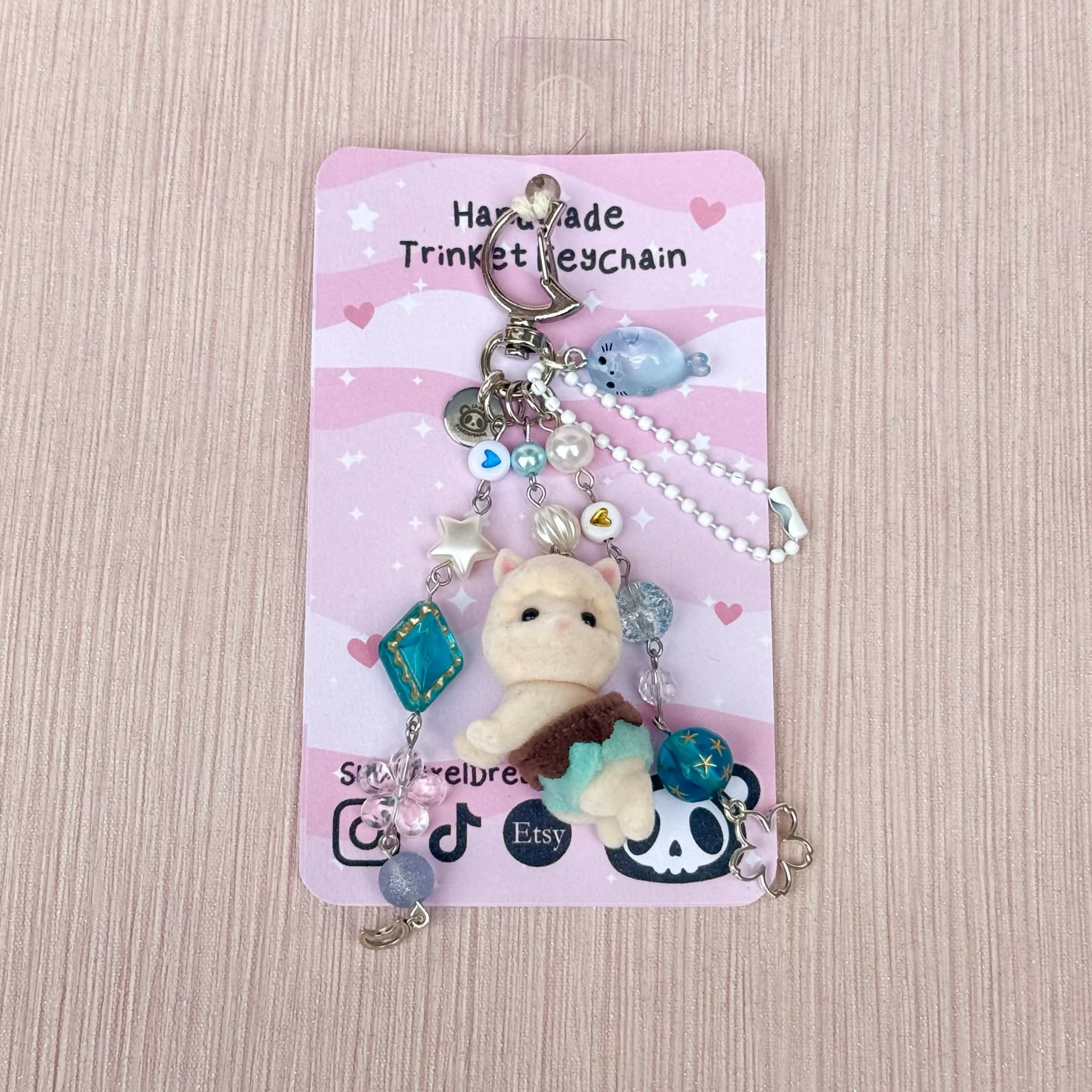 Baby Lamb Beaded Upcycled Toy Trinket Keychain