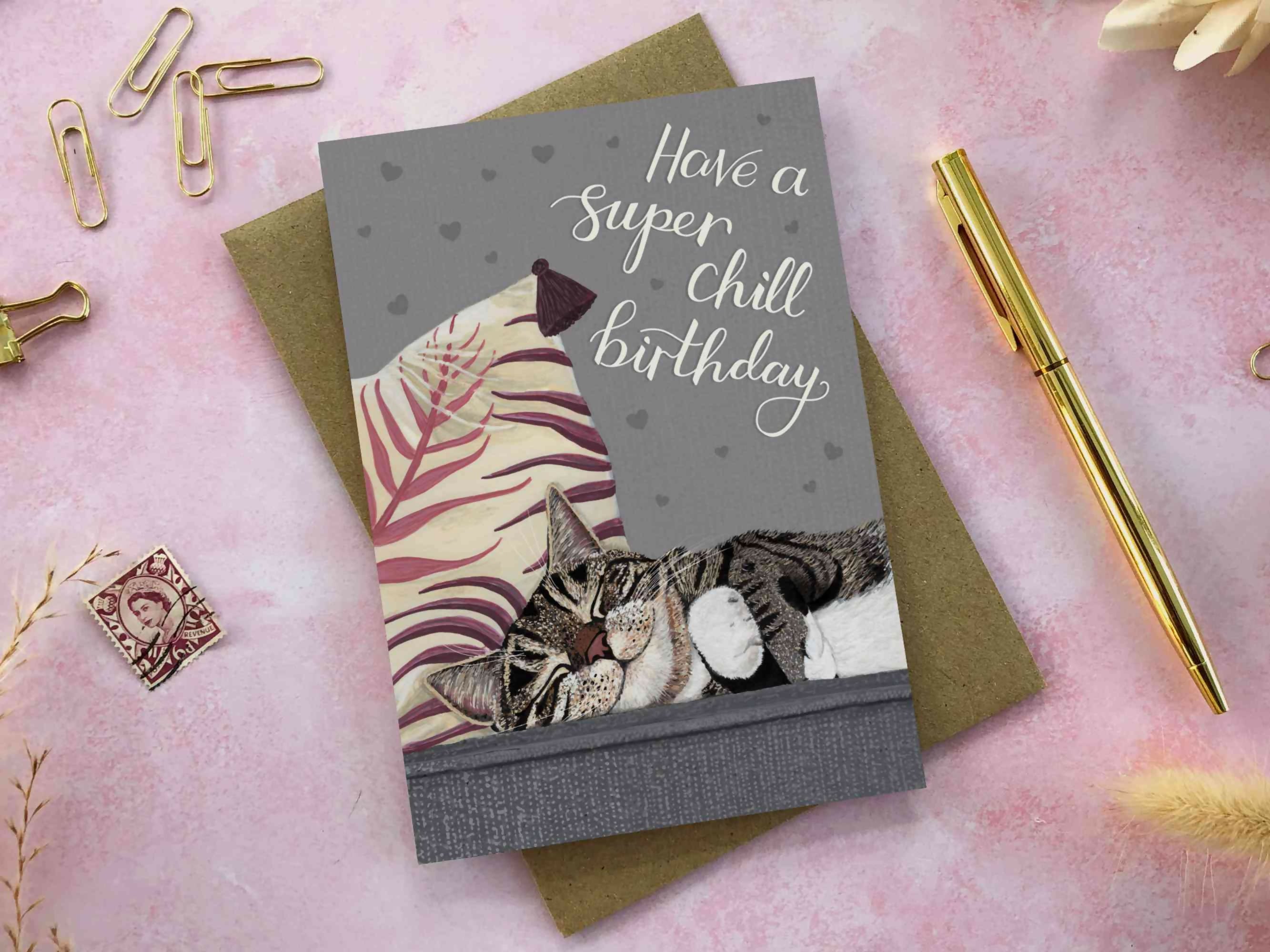 Tabby Cat Grey A6 Birthday Card