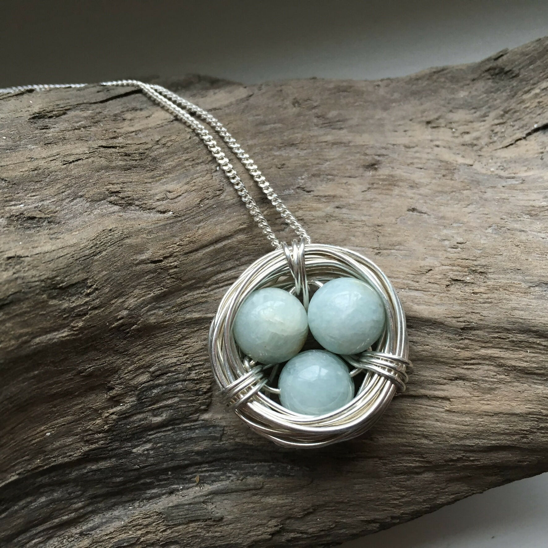 Aquamarine Nest Necklace, Sterling Silver
