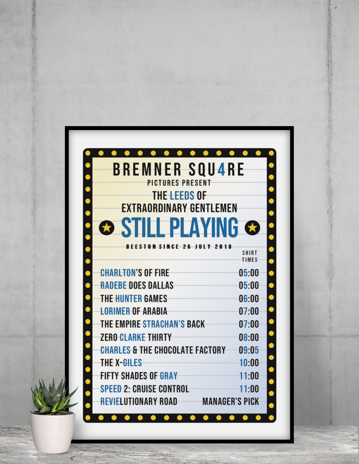 Leeds Utd Art Print CINEMA LISTING Design
