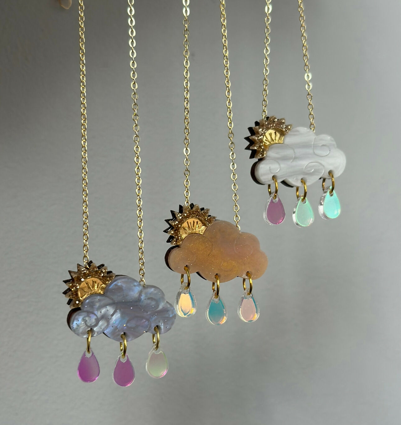 Sunbeam Cloud and Raindrop Neckace