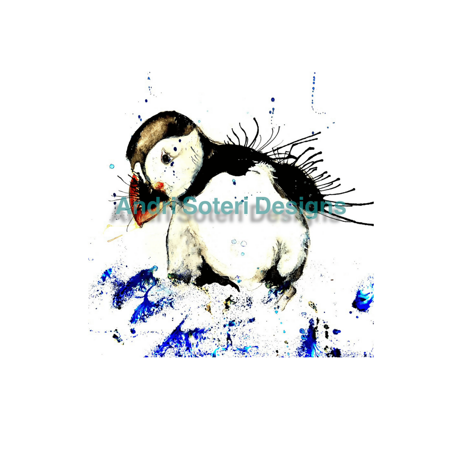 FINE ART PRINT OF PADDLING PUFFIN, PART OF THE 'LITTLE MINI TREASURE' ART COLLECTION