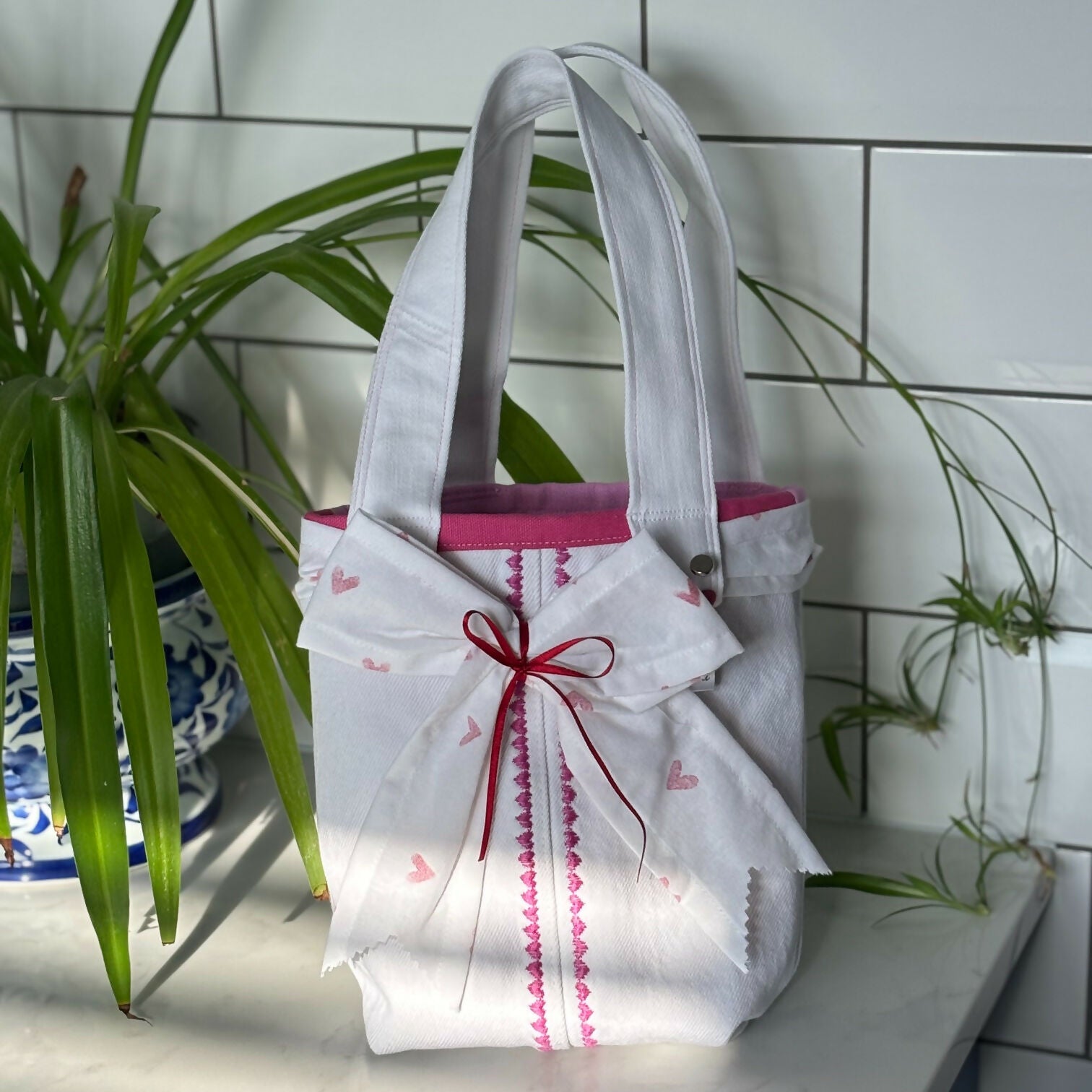 Unique Handcrafted Cute Denim Tote Bag Handbag Made From Upcycled Jeans With Flower Decoration