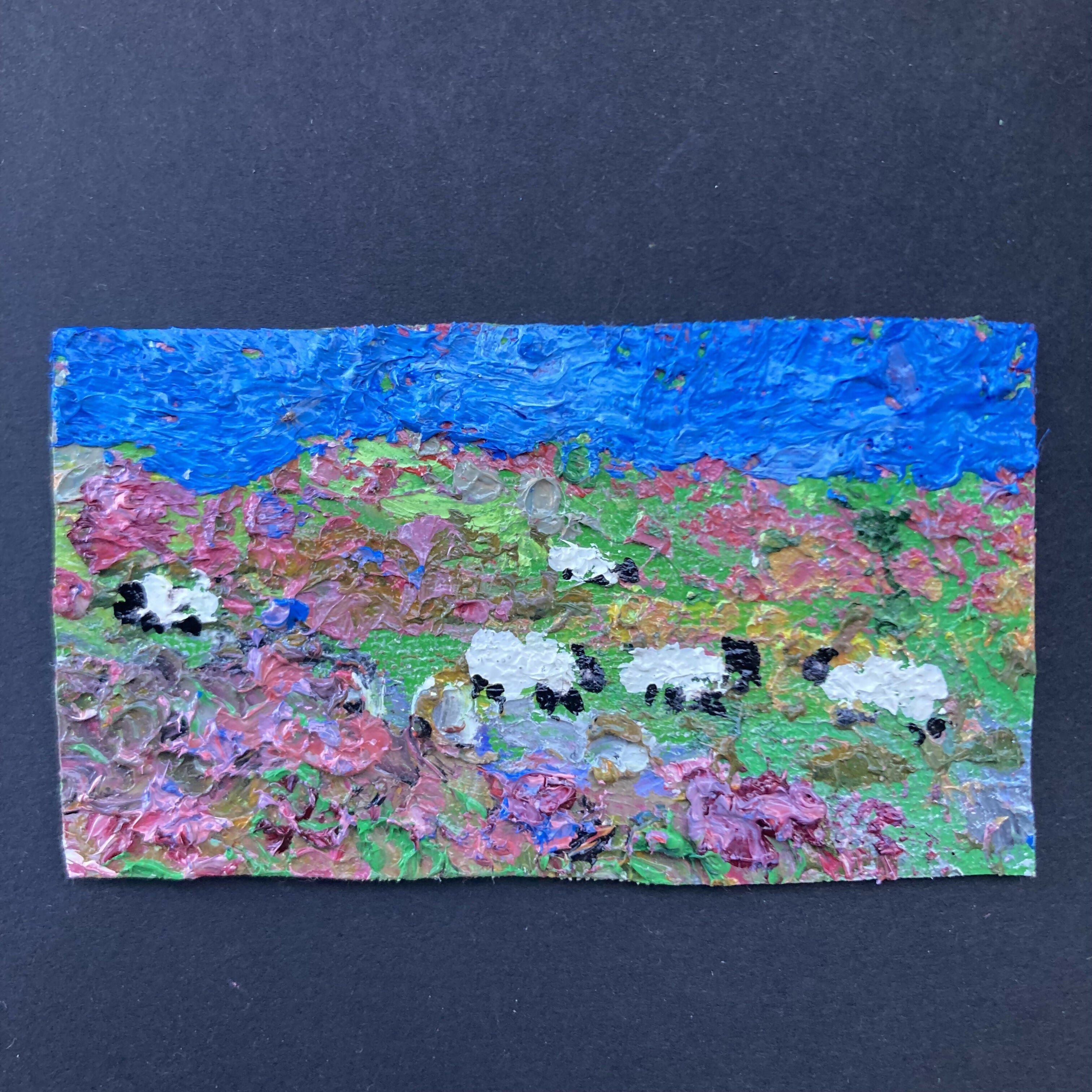 Dales Sheep In Heather Oil Painting Mini Canvas Fridge Magnet