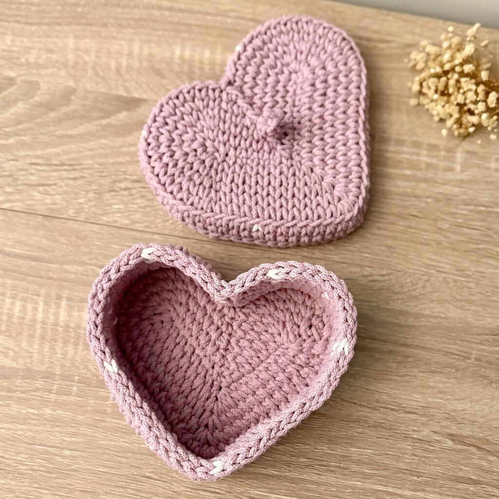 Crochet Heart Shaped Basket with Lid