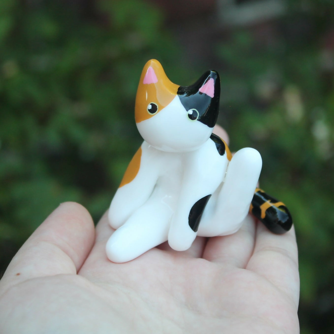 Handmade Polymer Clay Sitting Cat Figure - Calico