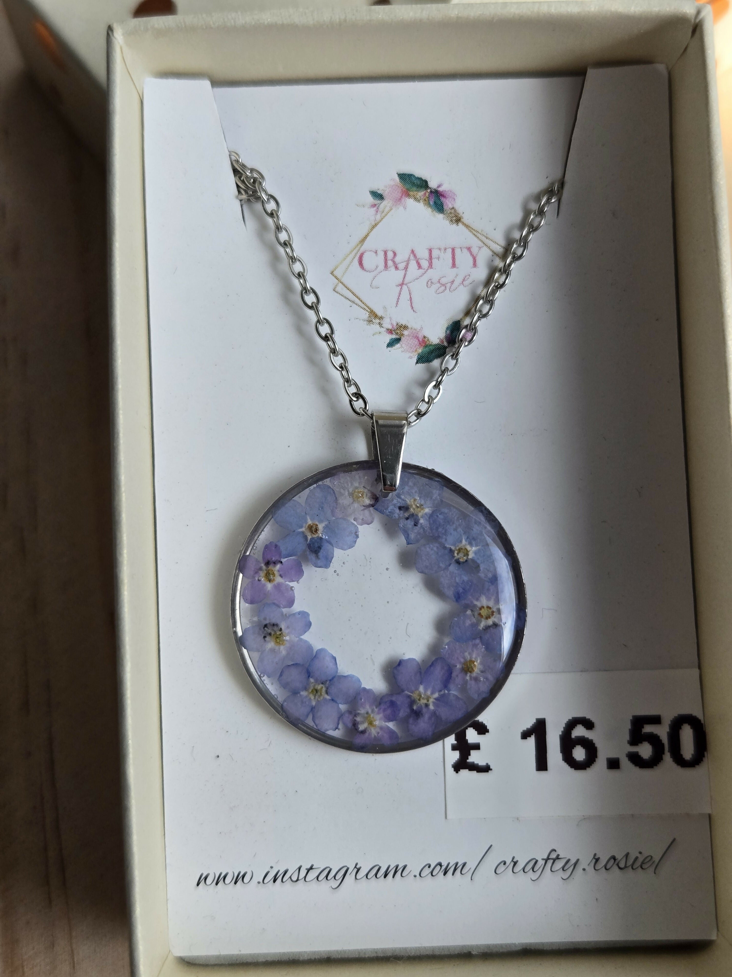 Stainless Steel Real Forget Me Not flowers Necklace