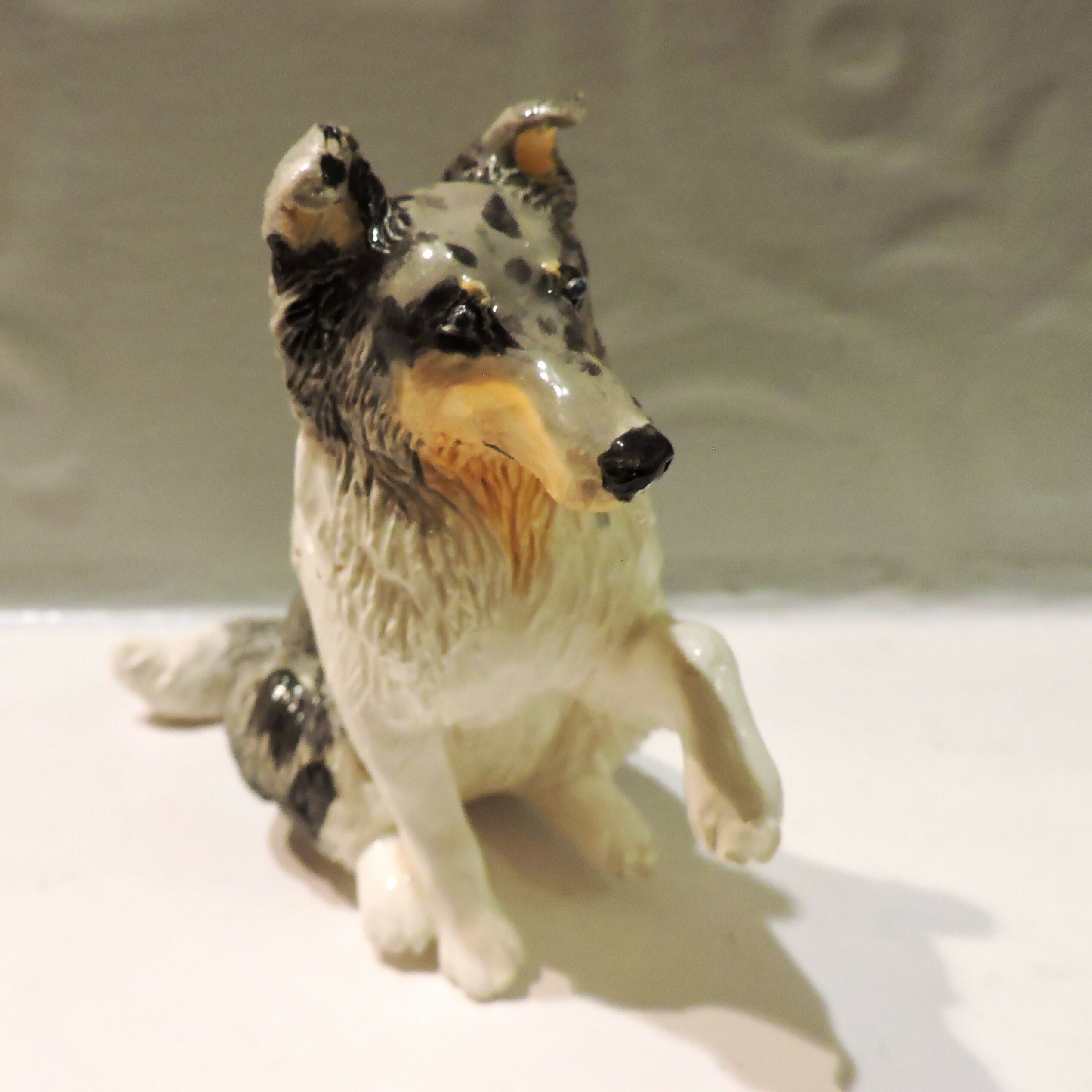 Ceramic Blue Merle Rough collie dog sculpture