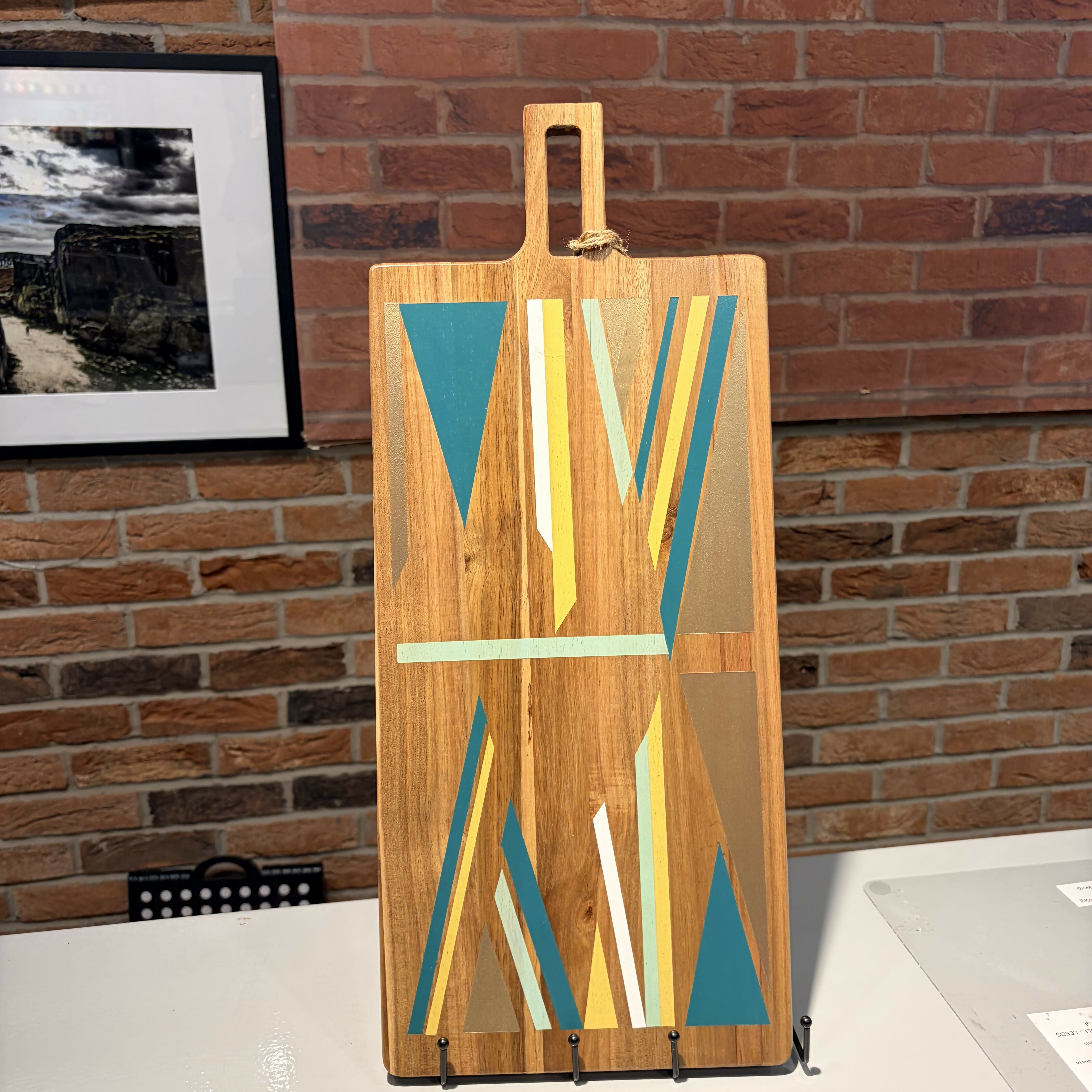 Large Blue, Yellow & White Abstract Pattern Charcuterie Board