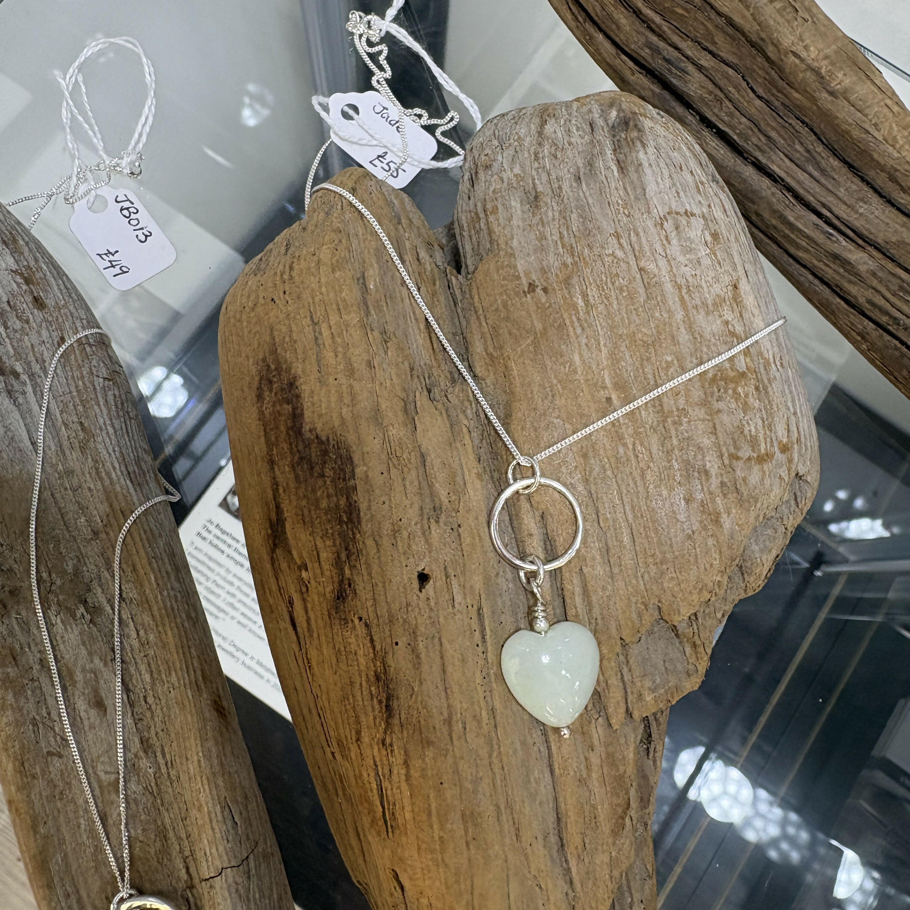 Jade Heart Stone Pendant with Sterling Silver Chain