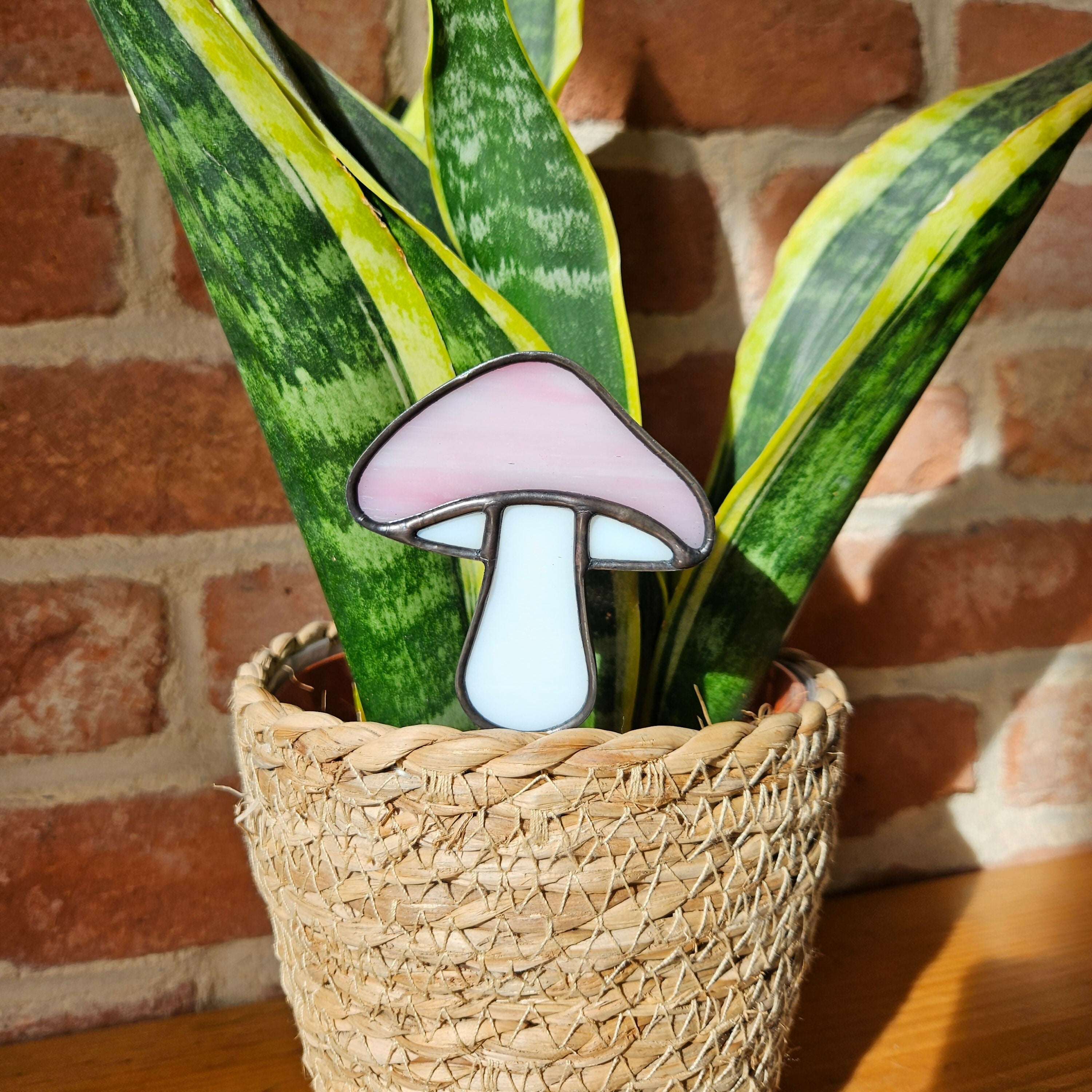 Streaky Pink Mushroom Stained Glass Plantstake