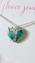 Turquoise Flower Petals with Silver Leaf Heart Necklace Silver Plated