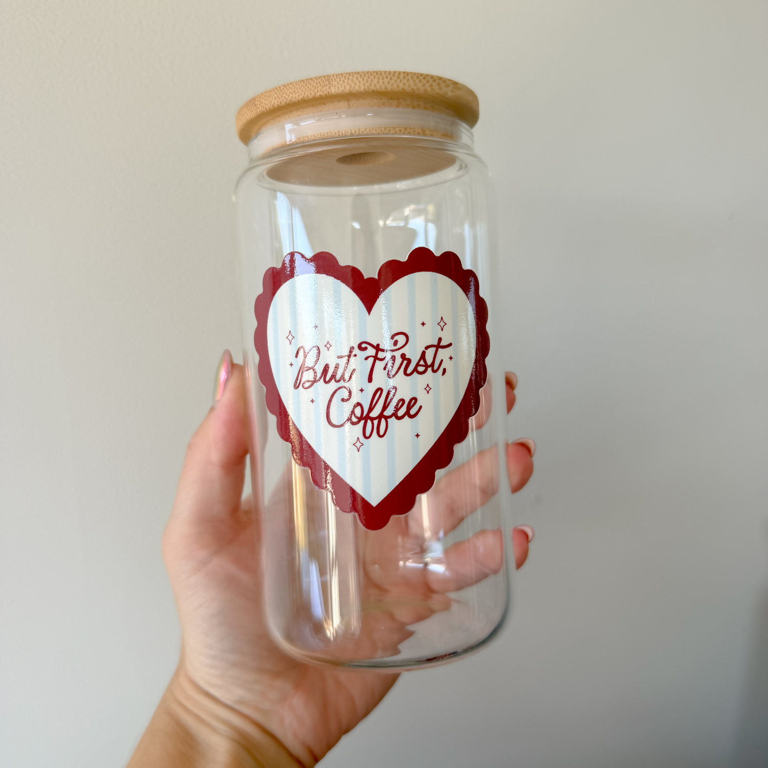 But First Coffee 16oz Glass Can