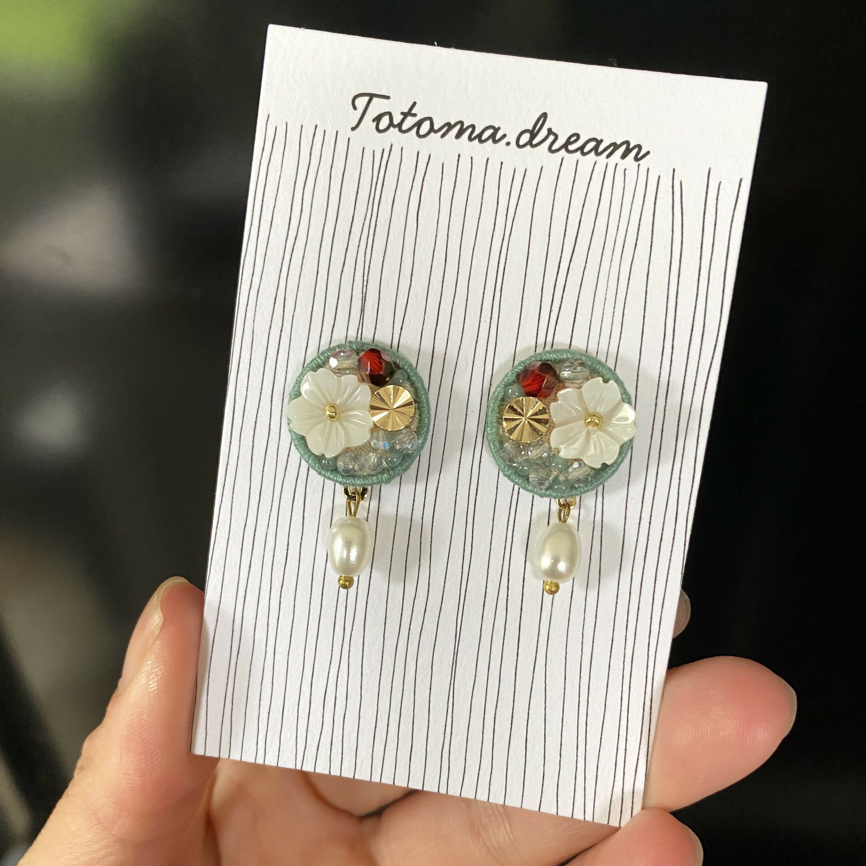 Crystal Embroidery Earrings with charm