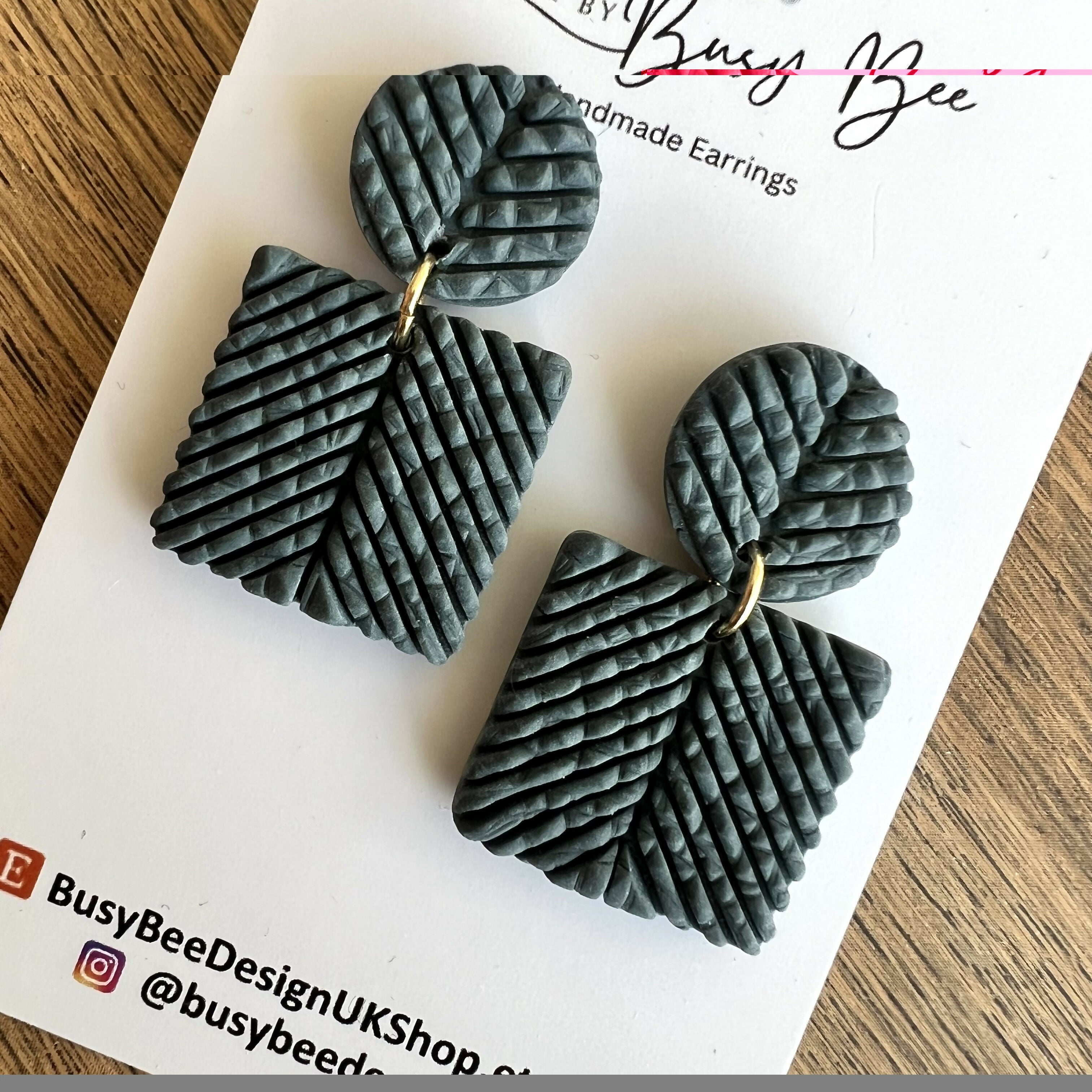 Textured Statement Dangle Earrings – Polymer Clay Drop Earrings, Modern Geometric Earrings, Handmade Clay Jewellery