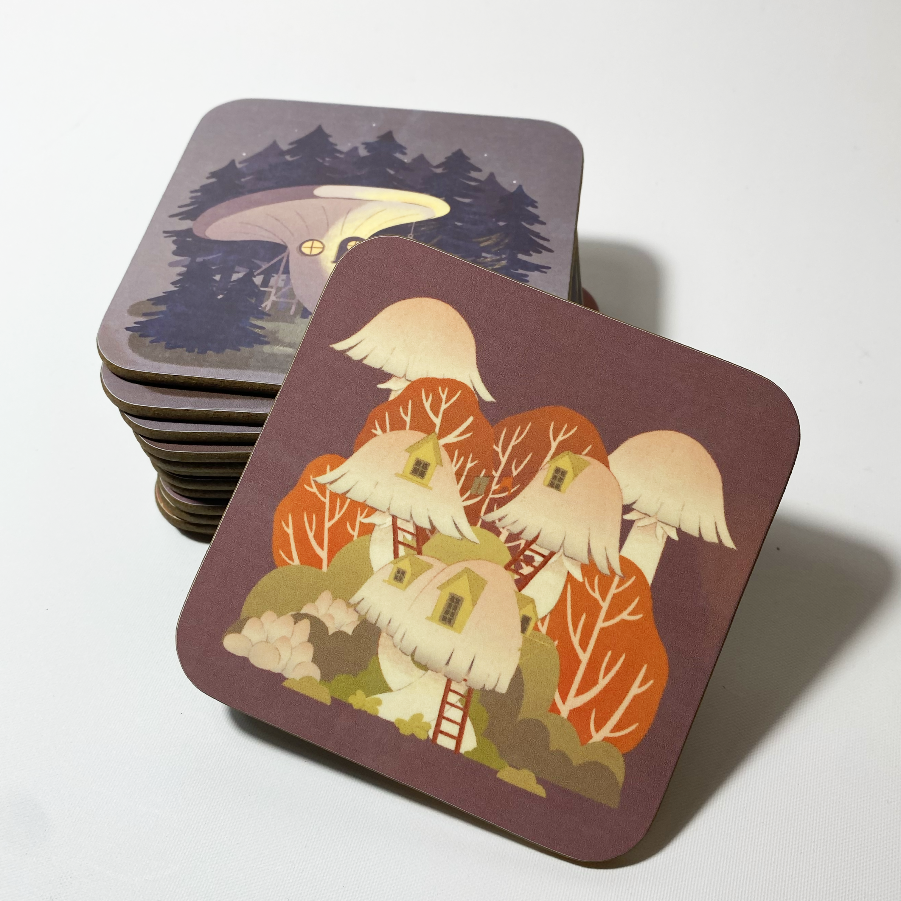 Cottagecore Mushroom House Coaster - Shaggy Inkcap