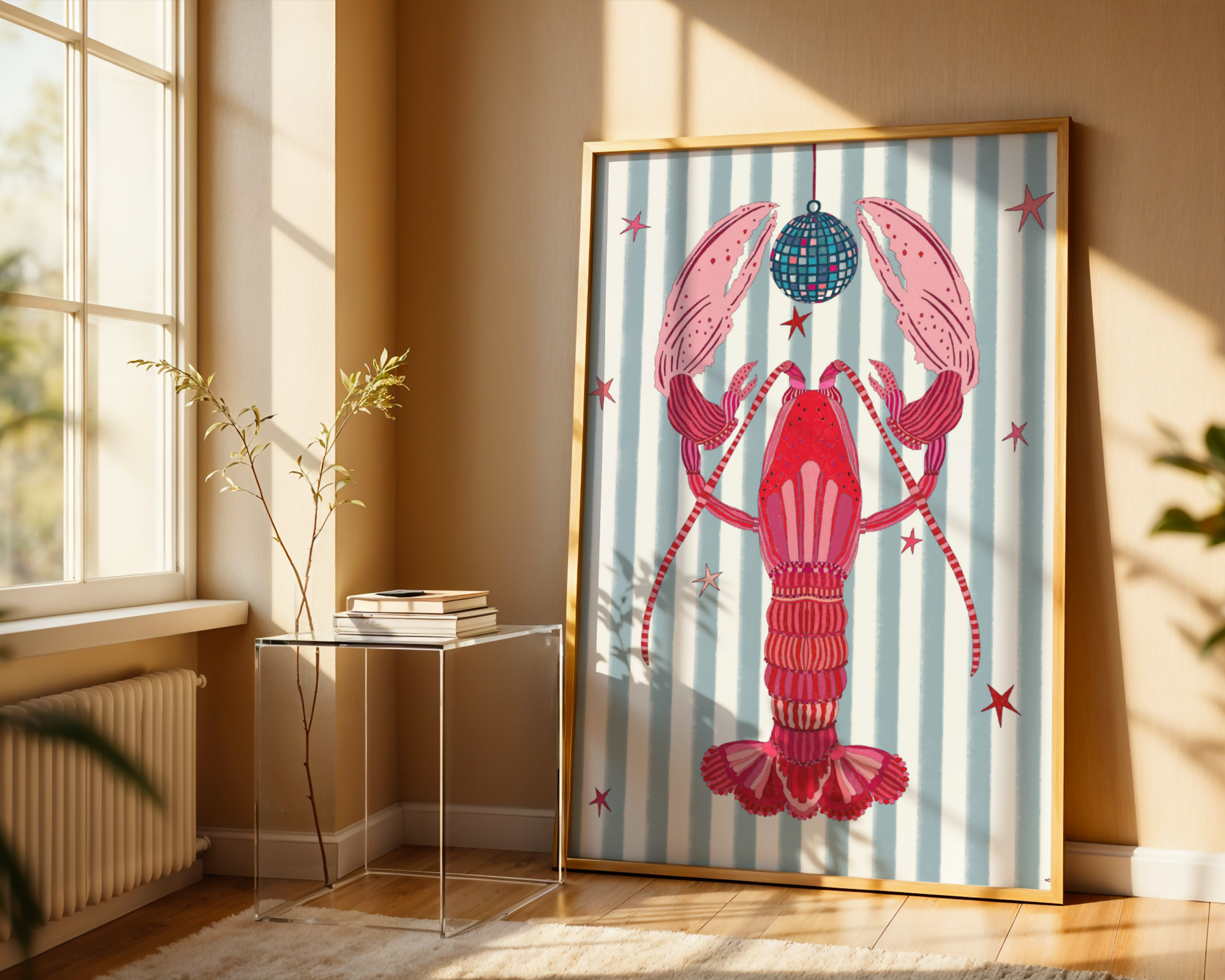 Disco Lobster A4 Hand Illustrated Poster