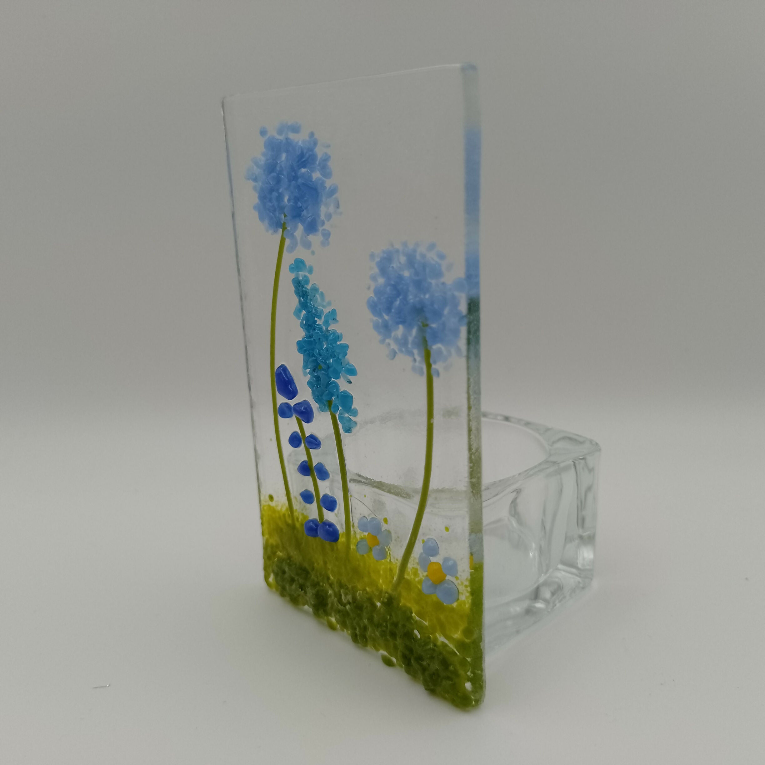 Fused Glass Blue Flower Tealight
