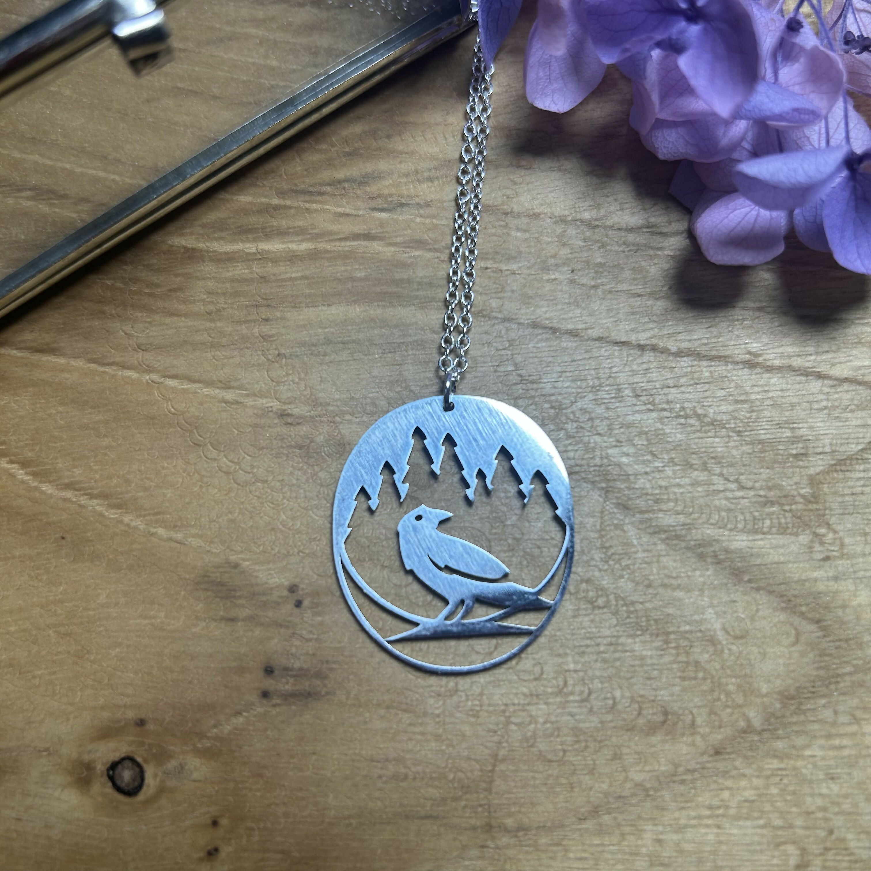 Lovely Silver Plated Crow Cutout Pendant Necklace