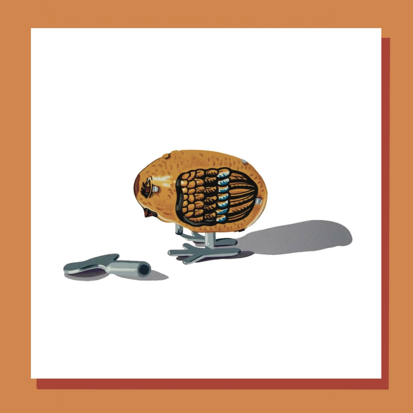 Retro Wind Up Chicken Greetings Card
