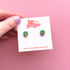 Hand Painted Mini Green and Gold Hexagon Leopard Print Stud Earrings