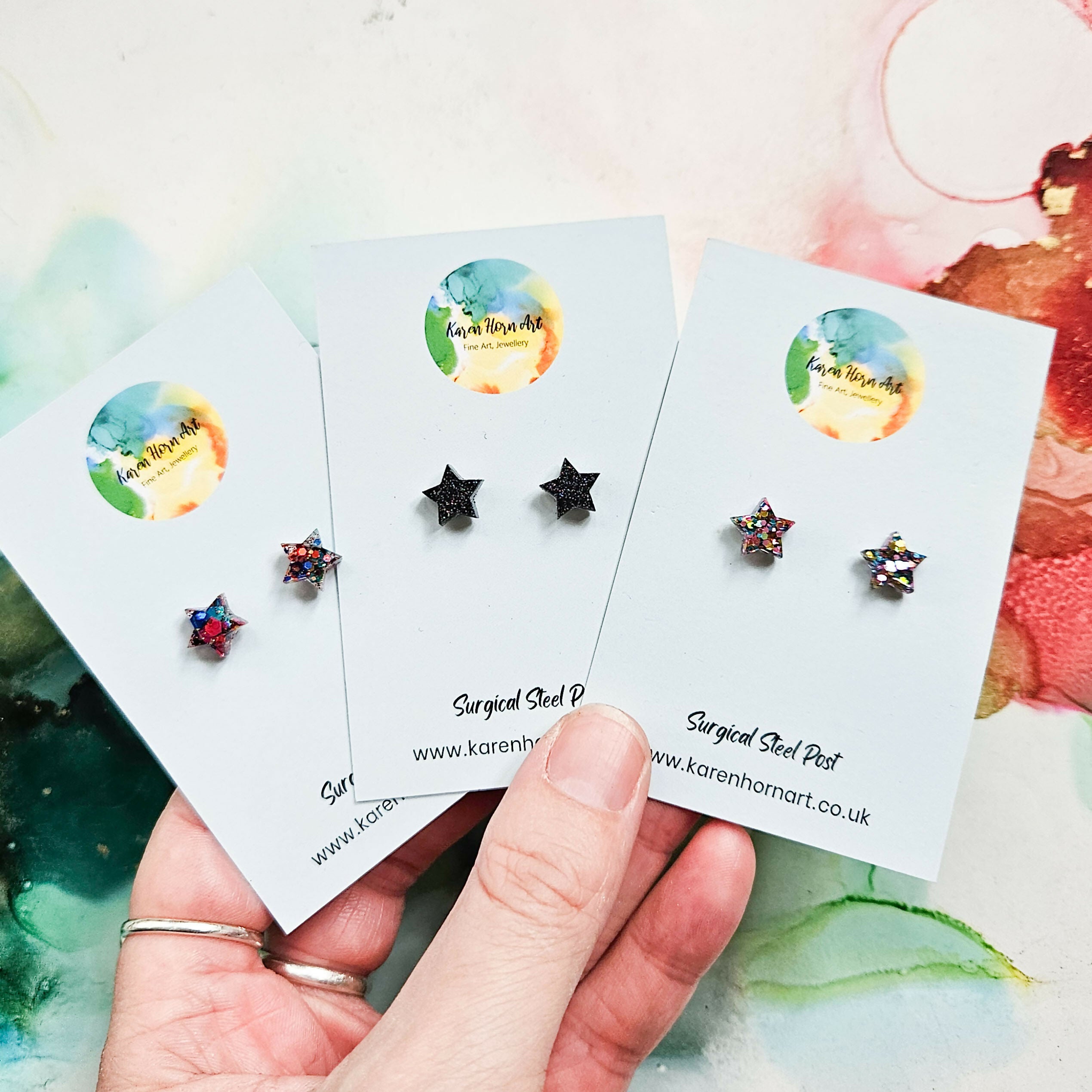 Handmade Small Glitter Resin Star Stud Earrings