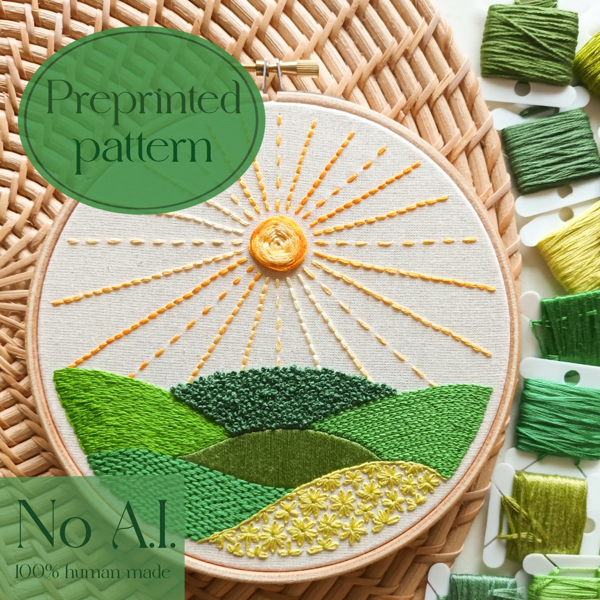 Preprinted Embroidery Pattern For Beginners - Here Comes The Sun