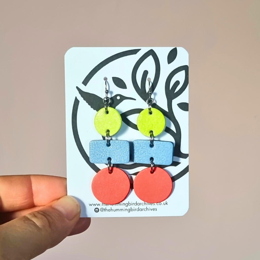 Neon Yellow, Blue and Red Earrings