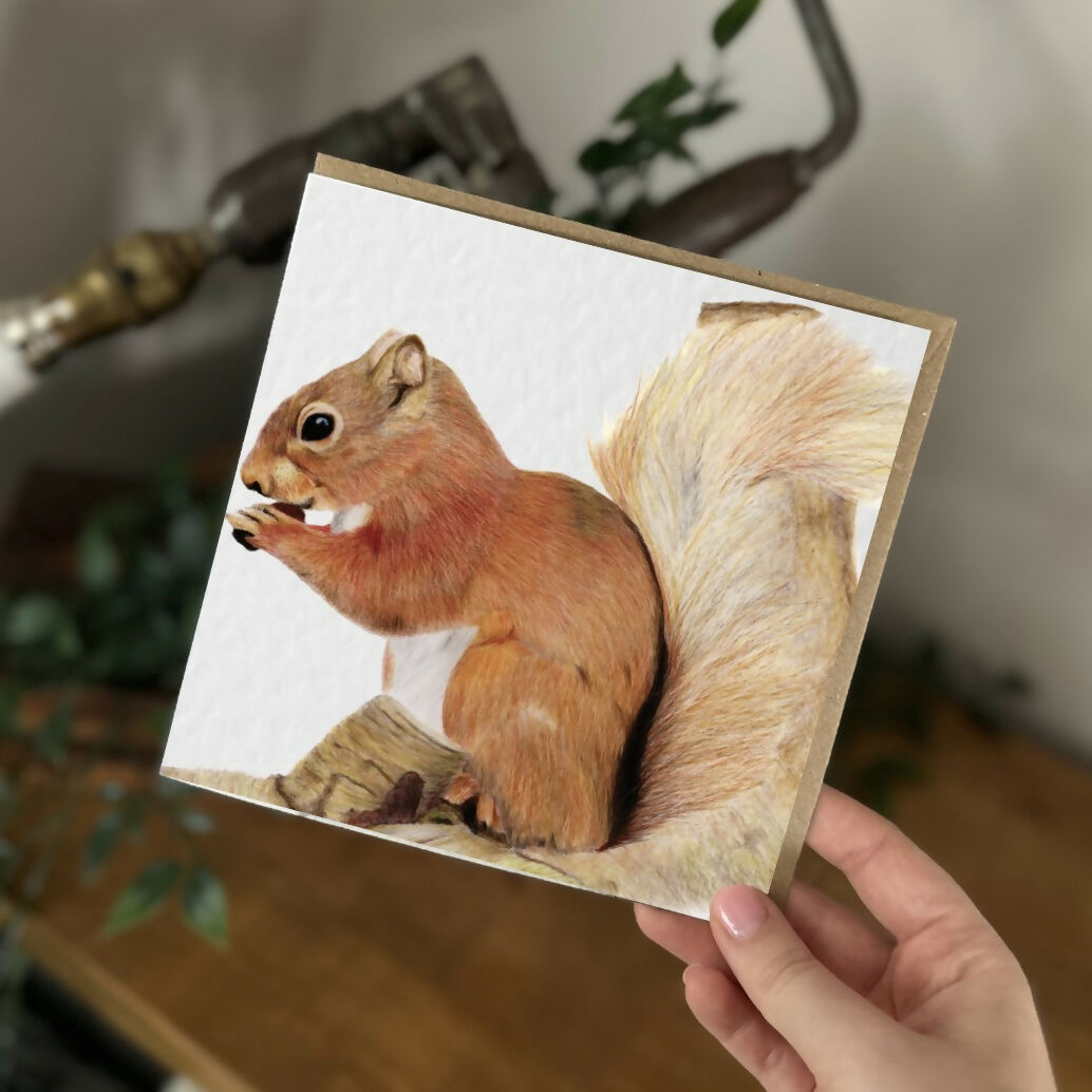 Squirrel Greeting Card – Woodland Animal Art – Handmade Blank Card