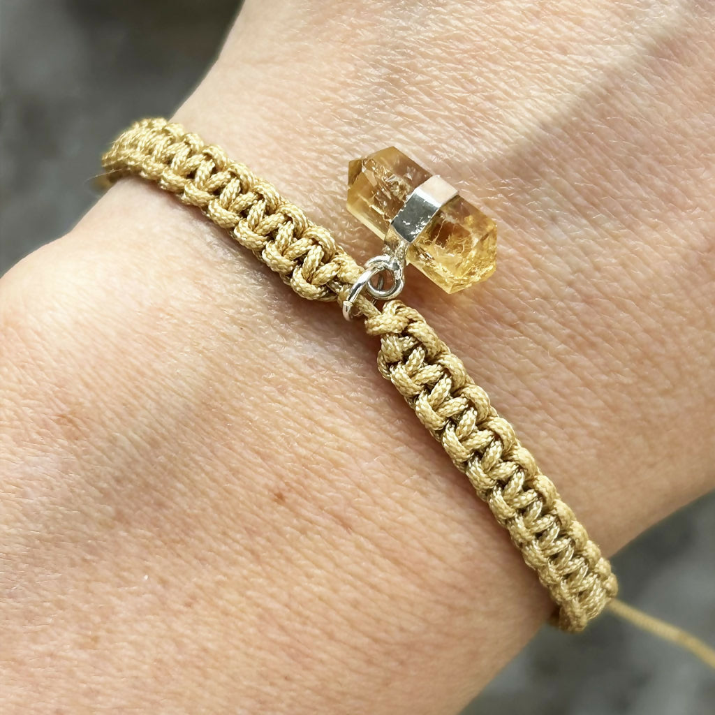 Handmade Adjustable Macrame Bracelet With Citrine Charm