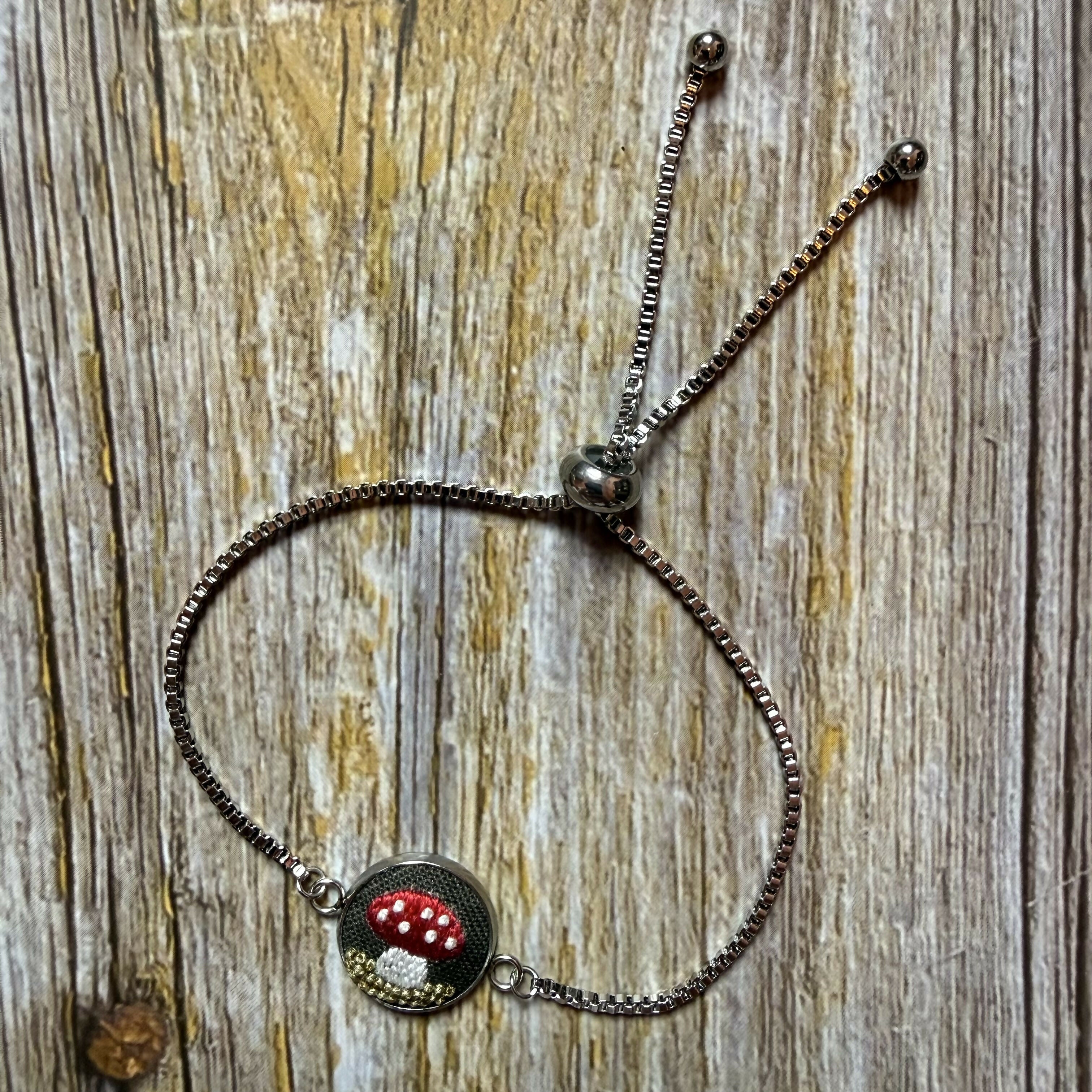 Hand Embroidered Mushroom Bracelet