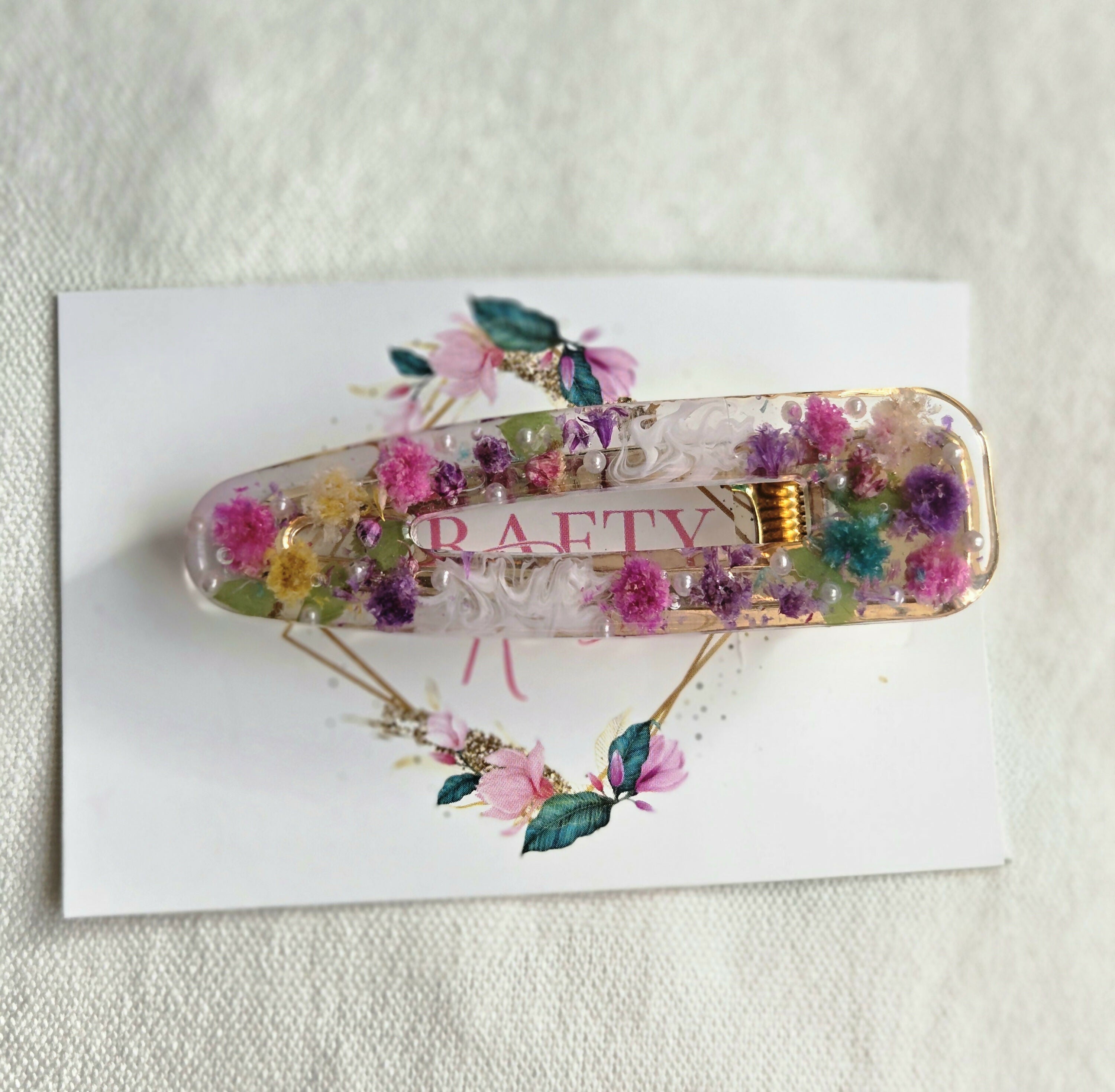 Stainless Steel Real Dried Gypsophila Flowers And Pearls Hair Clip
