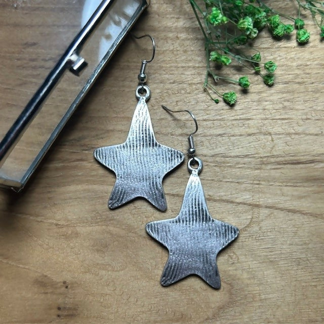 Large Silver Plated Star Earrings