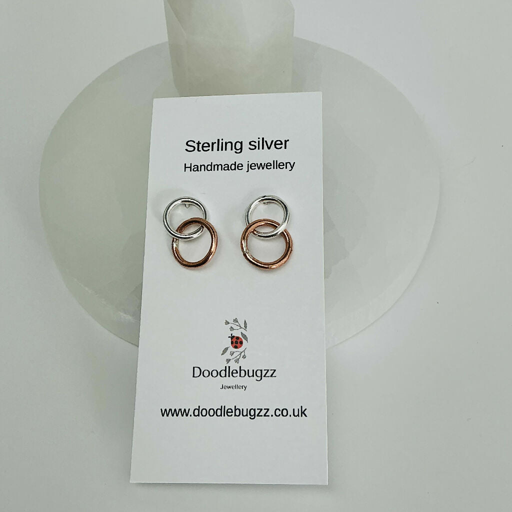 Sterling Silver and Copper Double Circle Drop Earrings