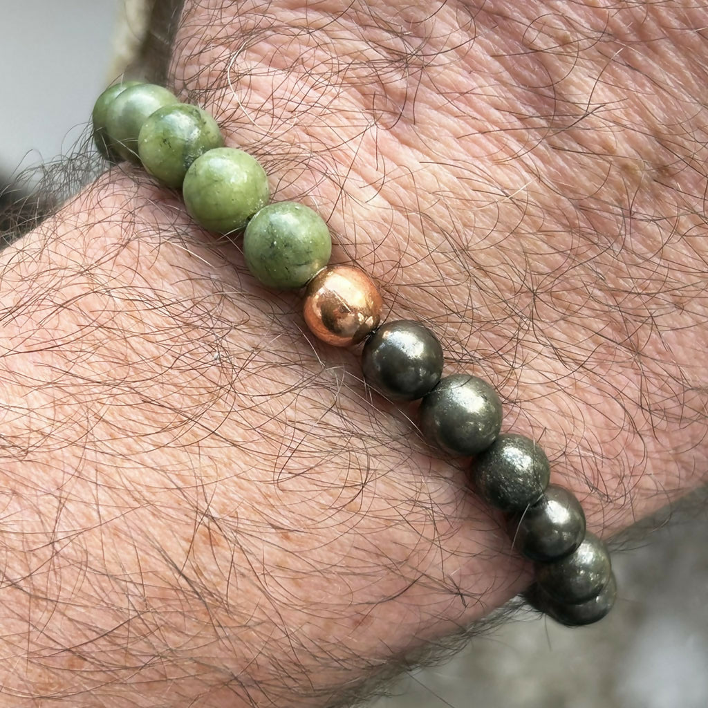 Men's Handmade Jade And Pyrite Beaded Bracelet