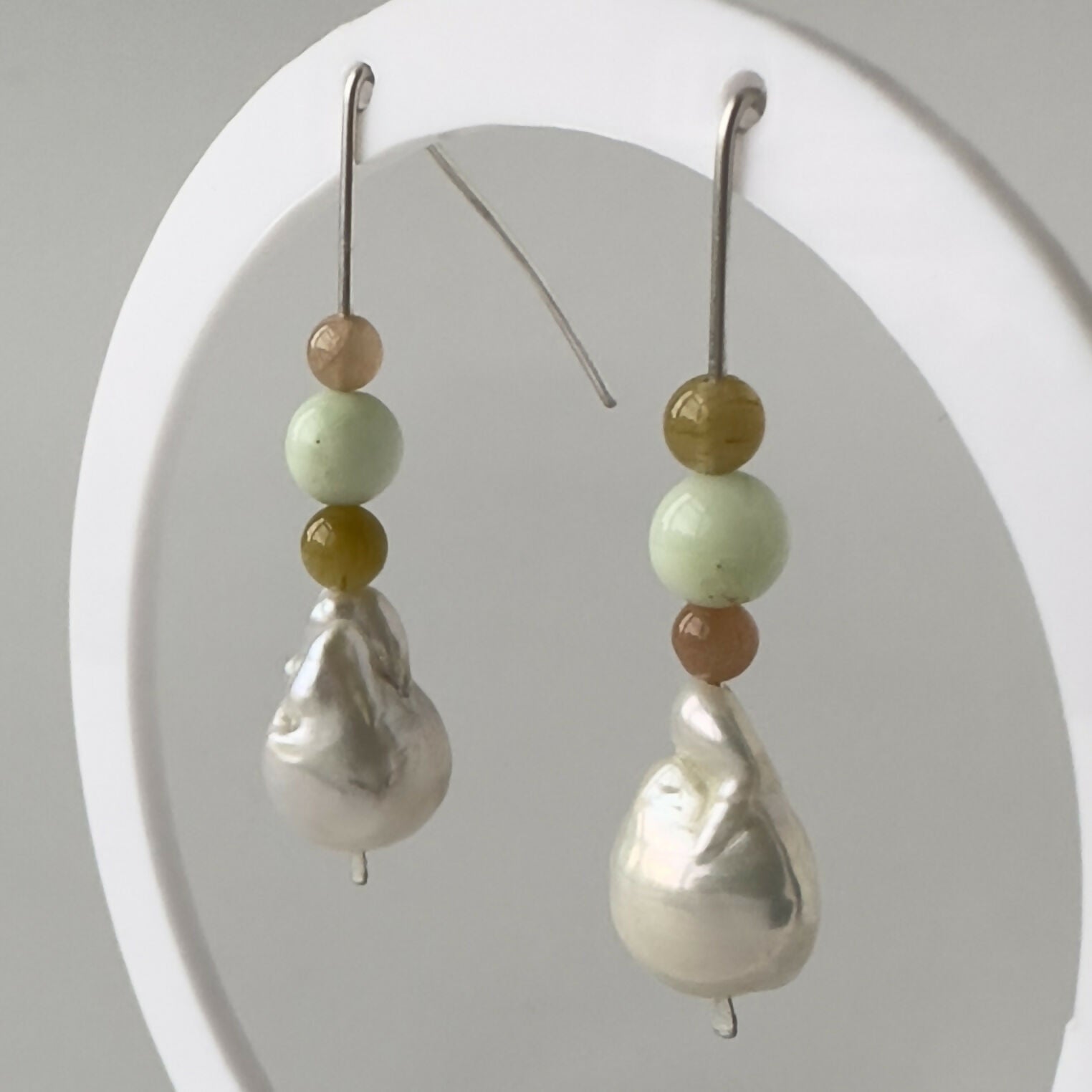 HEALING CRYSTAL & STERLING SILVER SACRAL CHAKRA EARRINGS WITH BAROQUE PEARLS