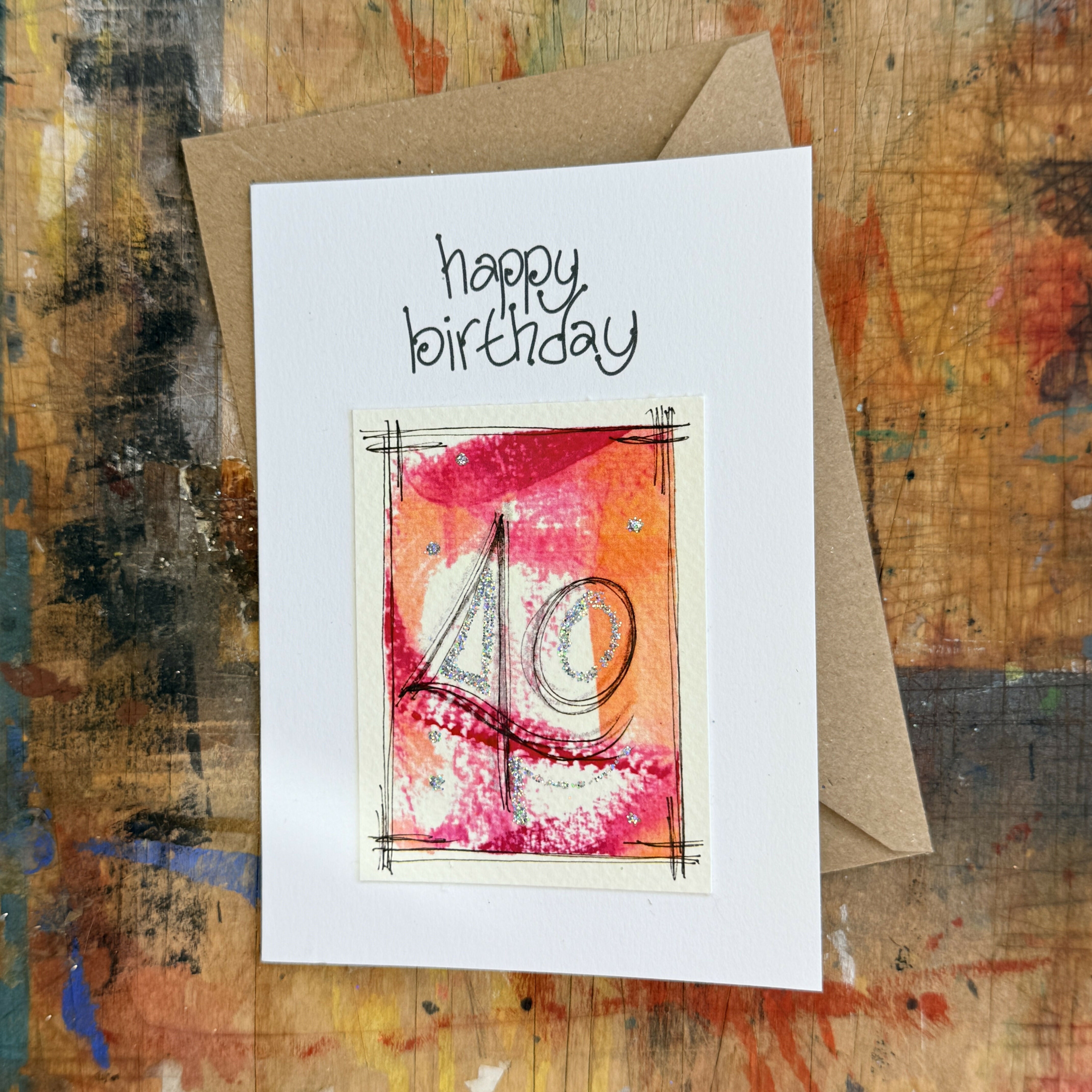 Abstract Sparkle 40th Birthday Card in Pink