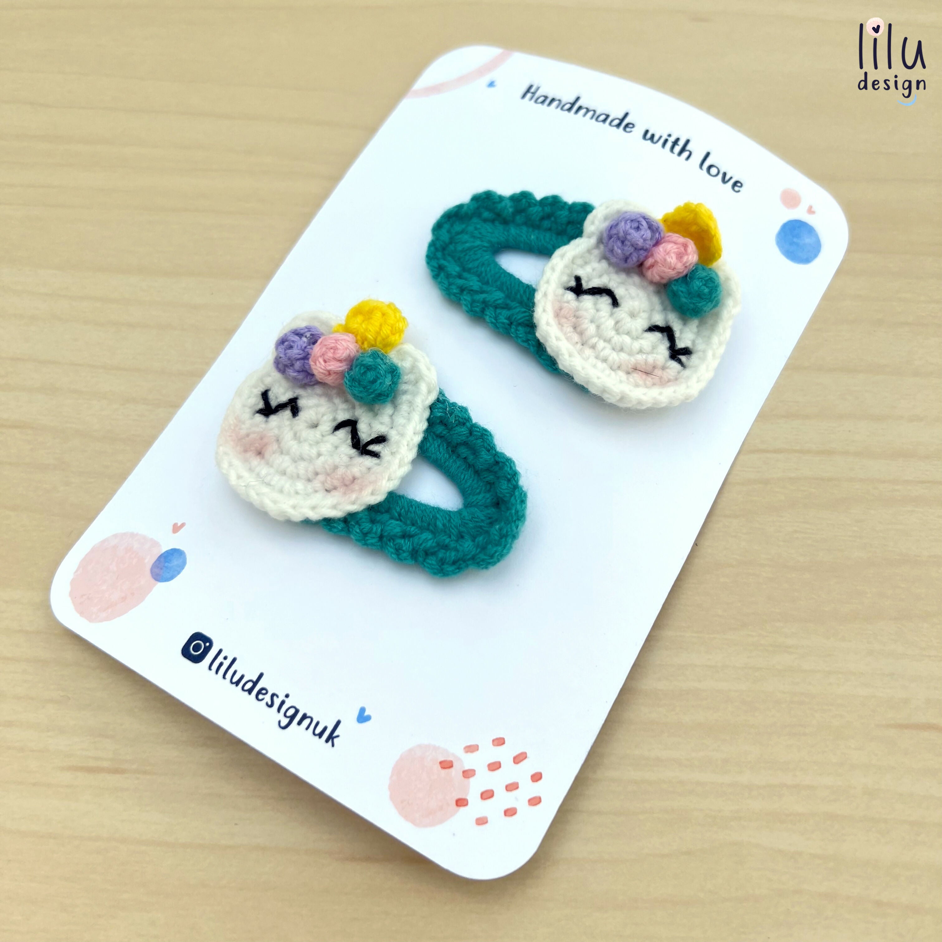 Crochet Hair Clip Set - 2 Unicorns