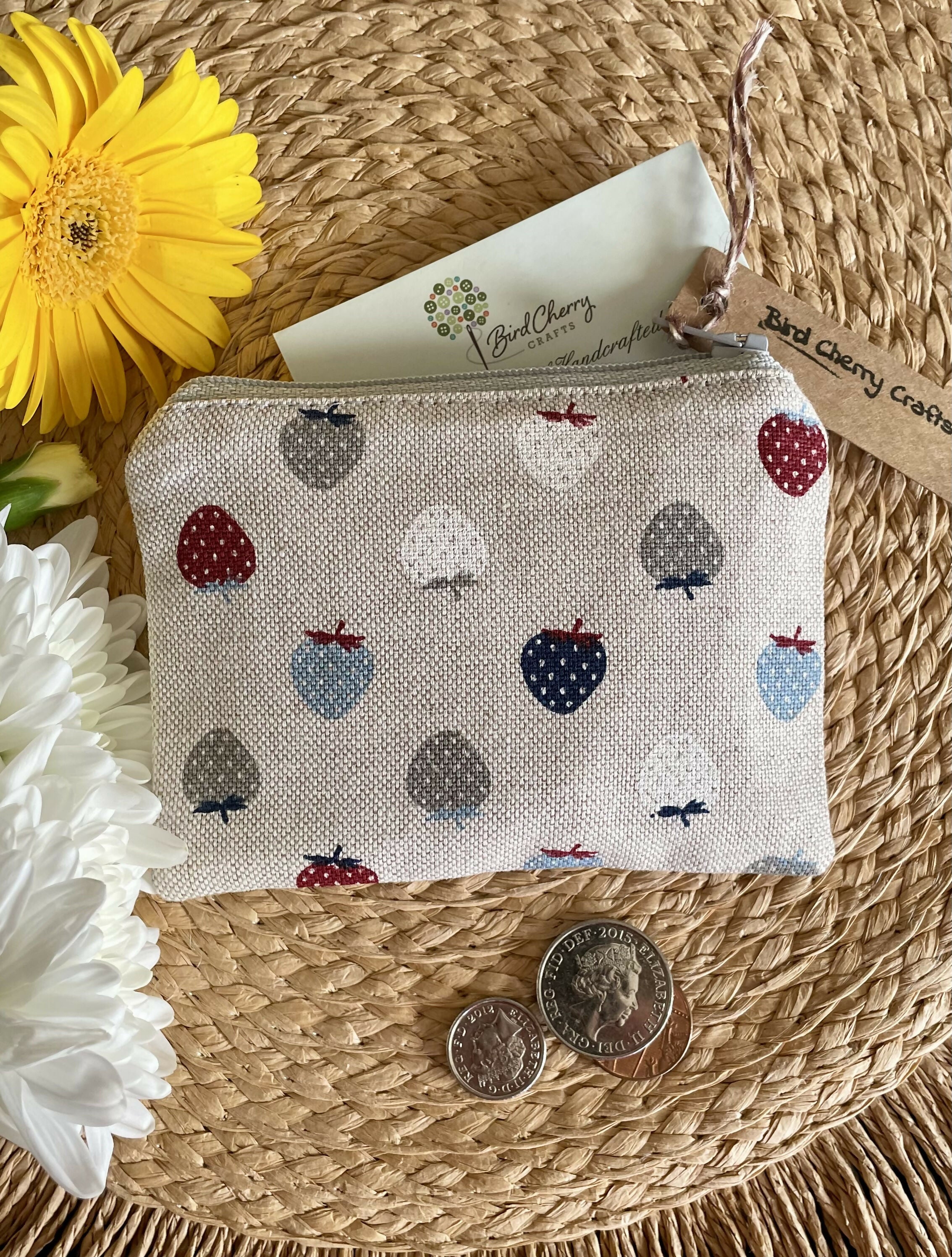 Strawberry Print Zipped Coin Purse