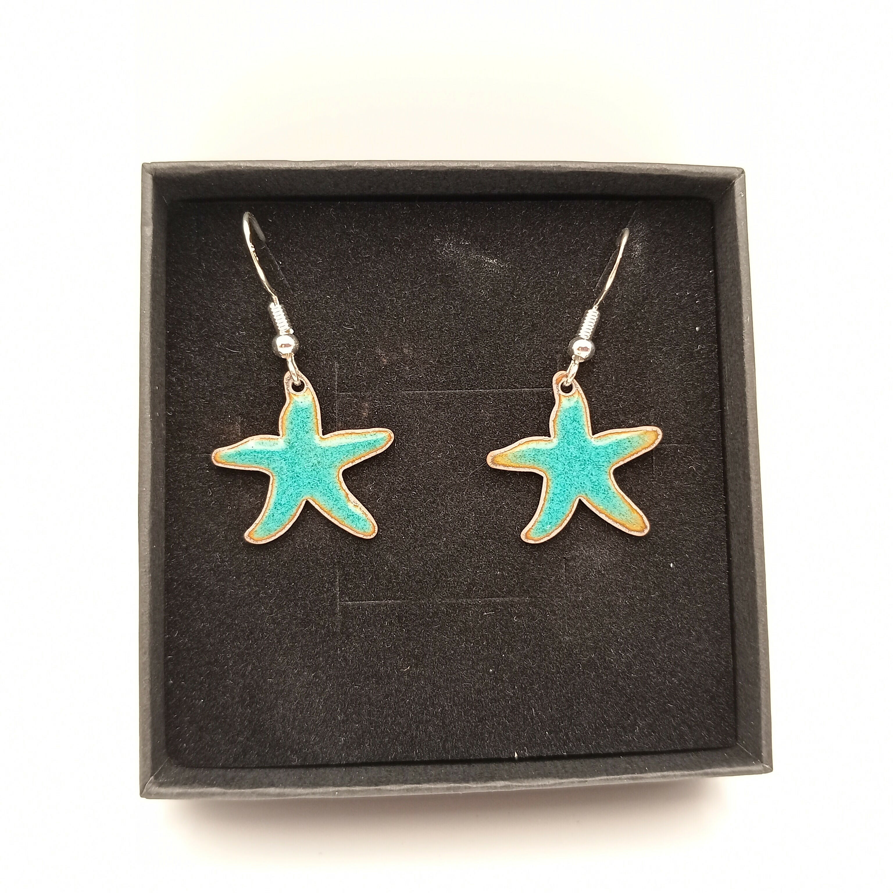 Bluey Green Enamel Starfish Earrings