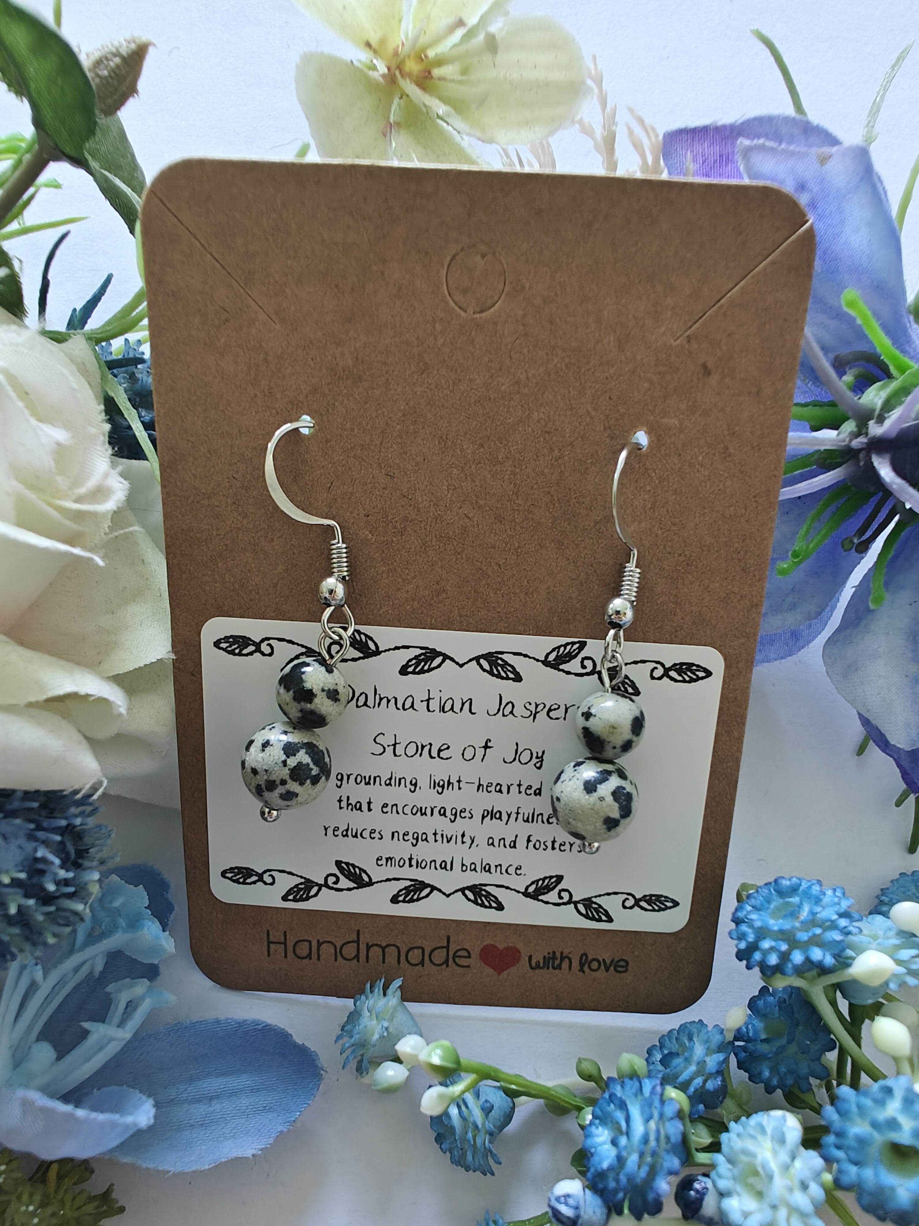 Dalmatian Jasper Earrings on Sterling Silver Plated Hooks