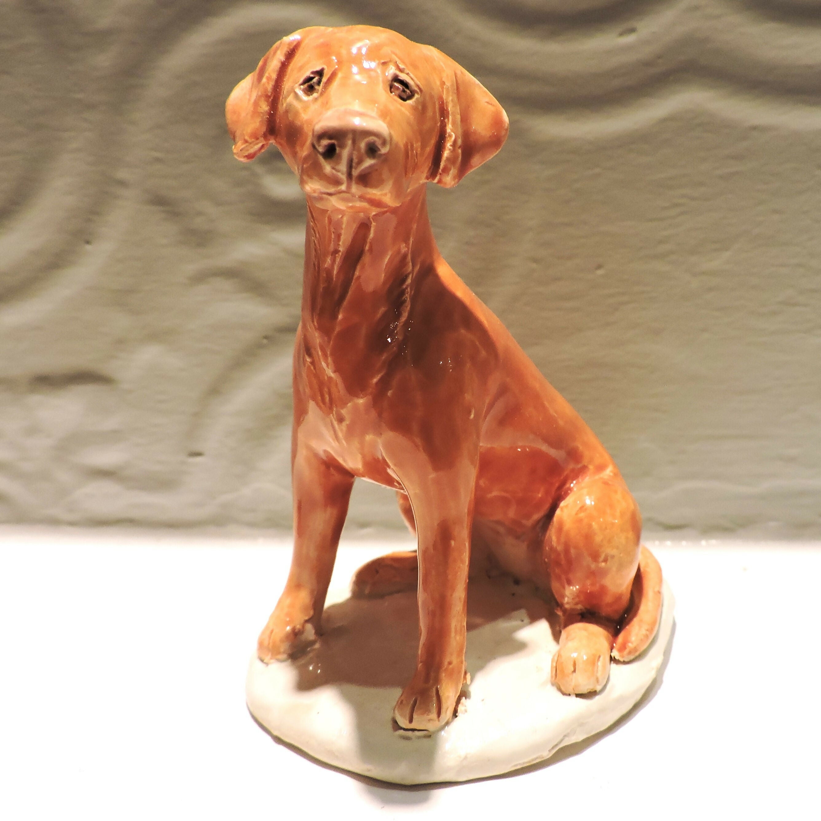 Ceramic Fox Red Labrador Dog Sculpture