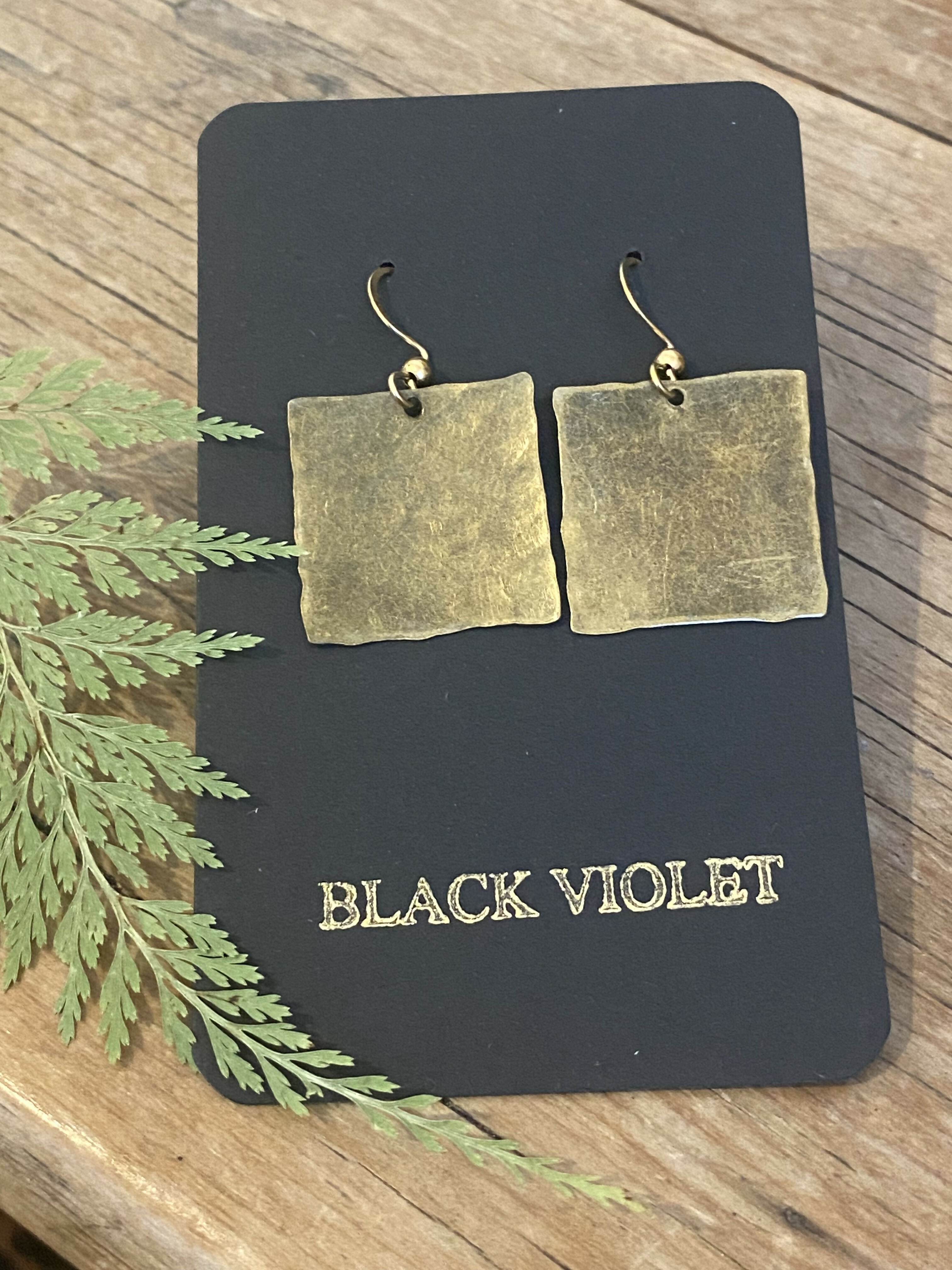 Hammered Brass Square Earrings