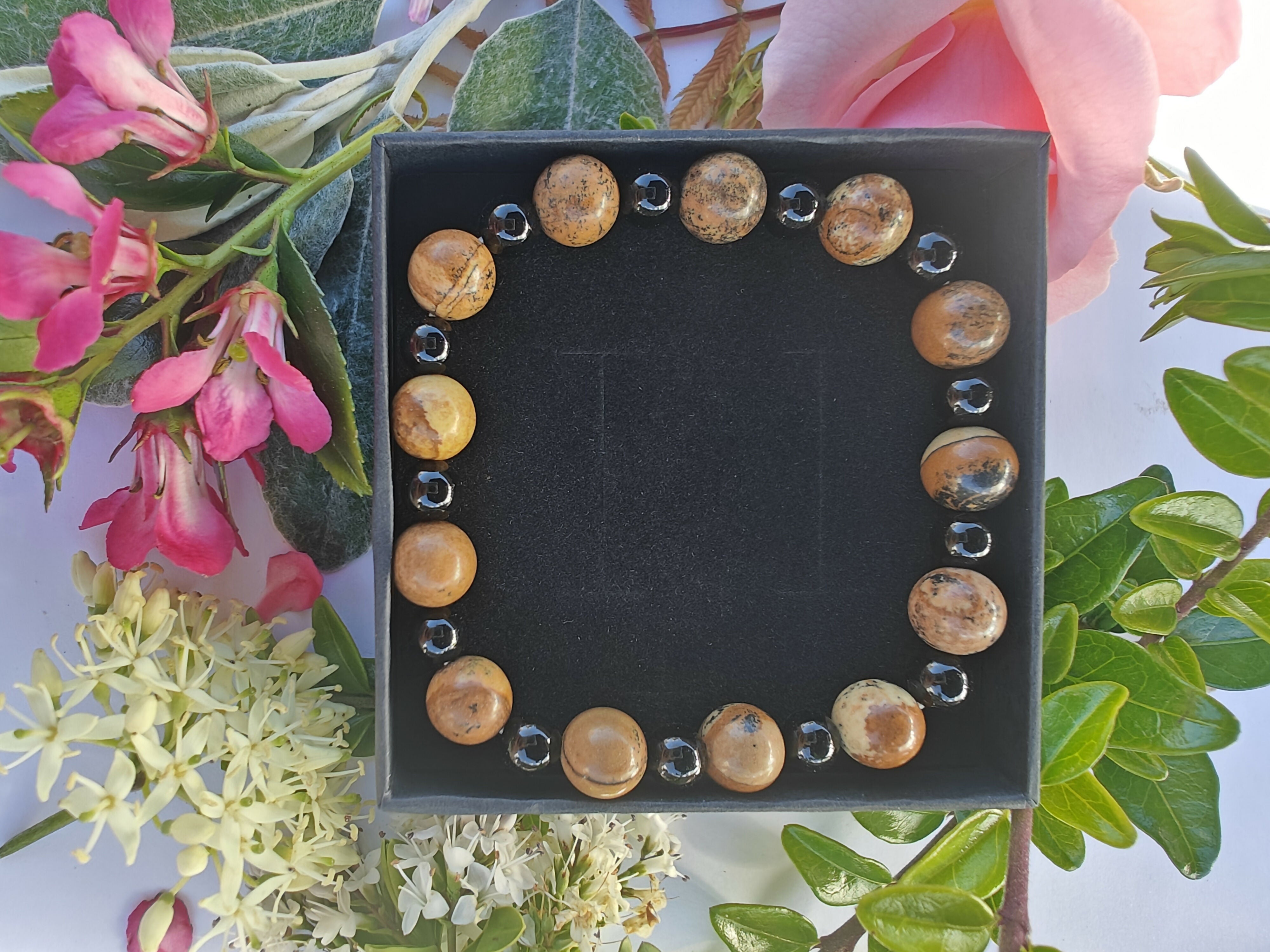 Picture Jasper and Black Agate Crystal Bracelet