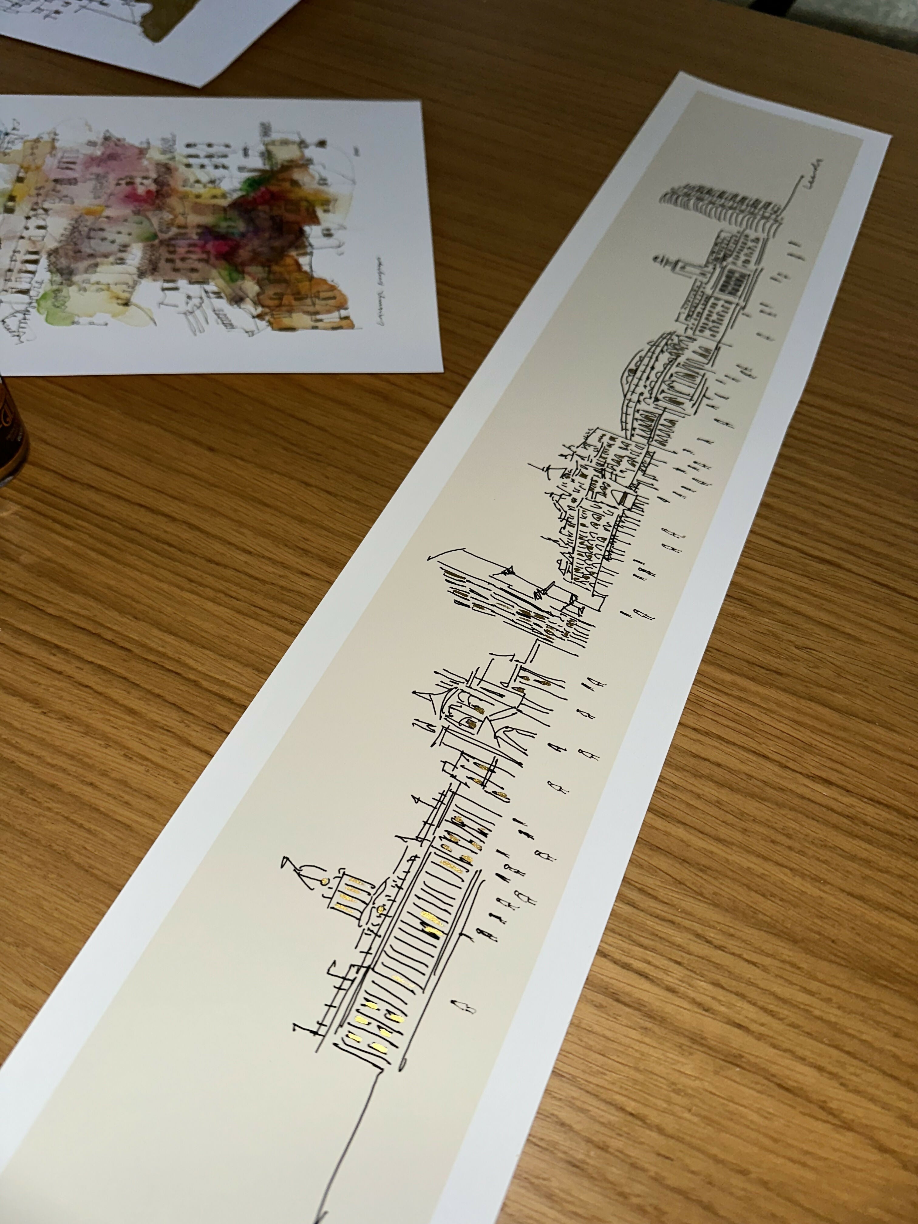 Leeds Skyline Panoramic Gold Details Art Print