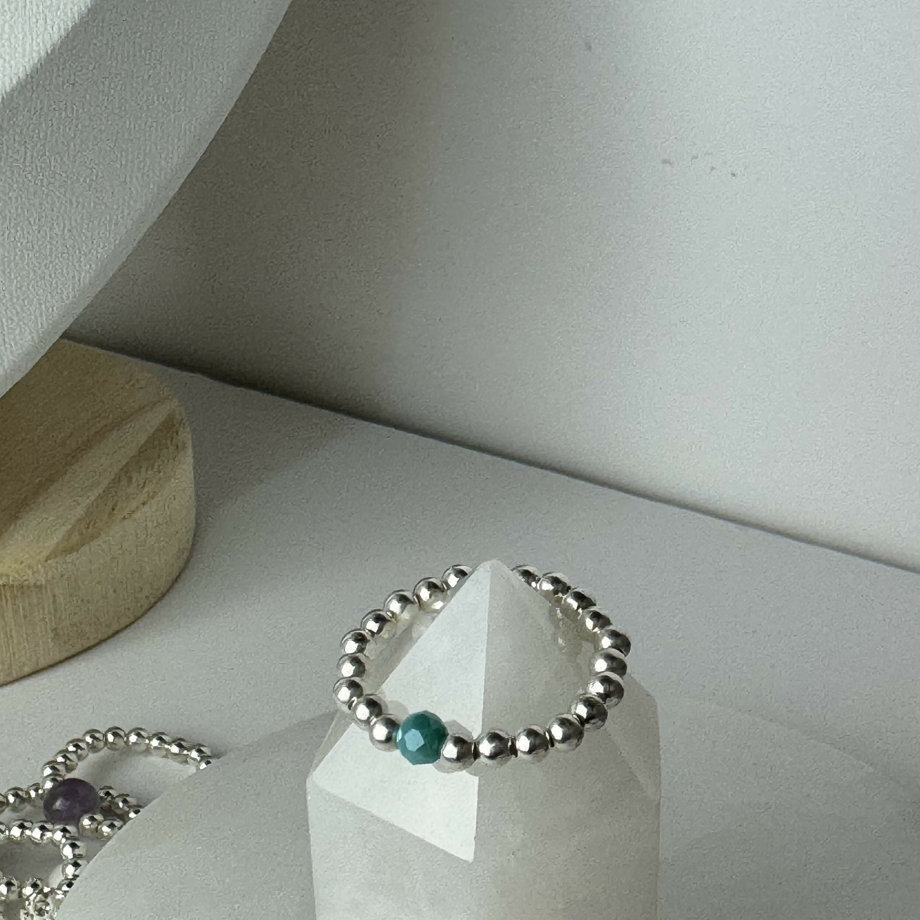 Sterling Silver Stretch Gemstone Beaded Ring