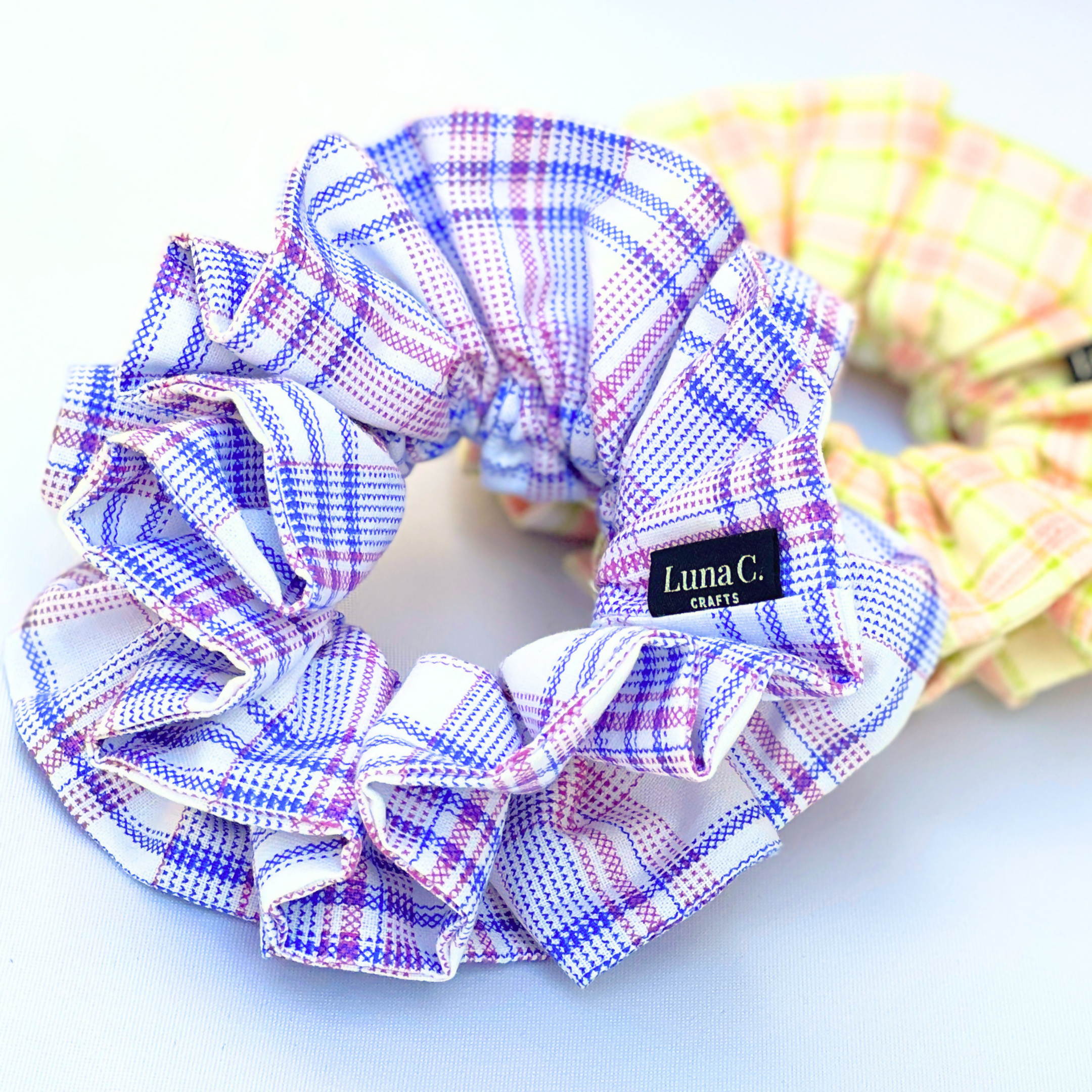 Purple and Blue Plaid Double Layer Scrunchie