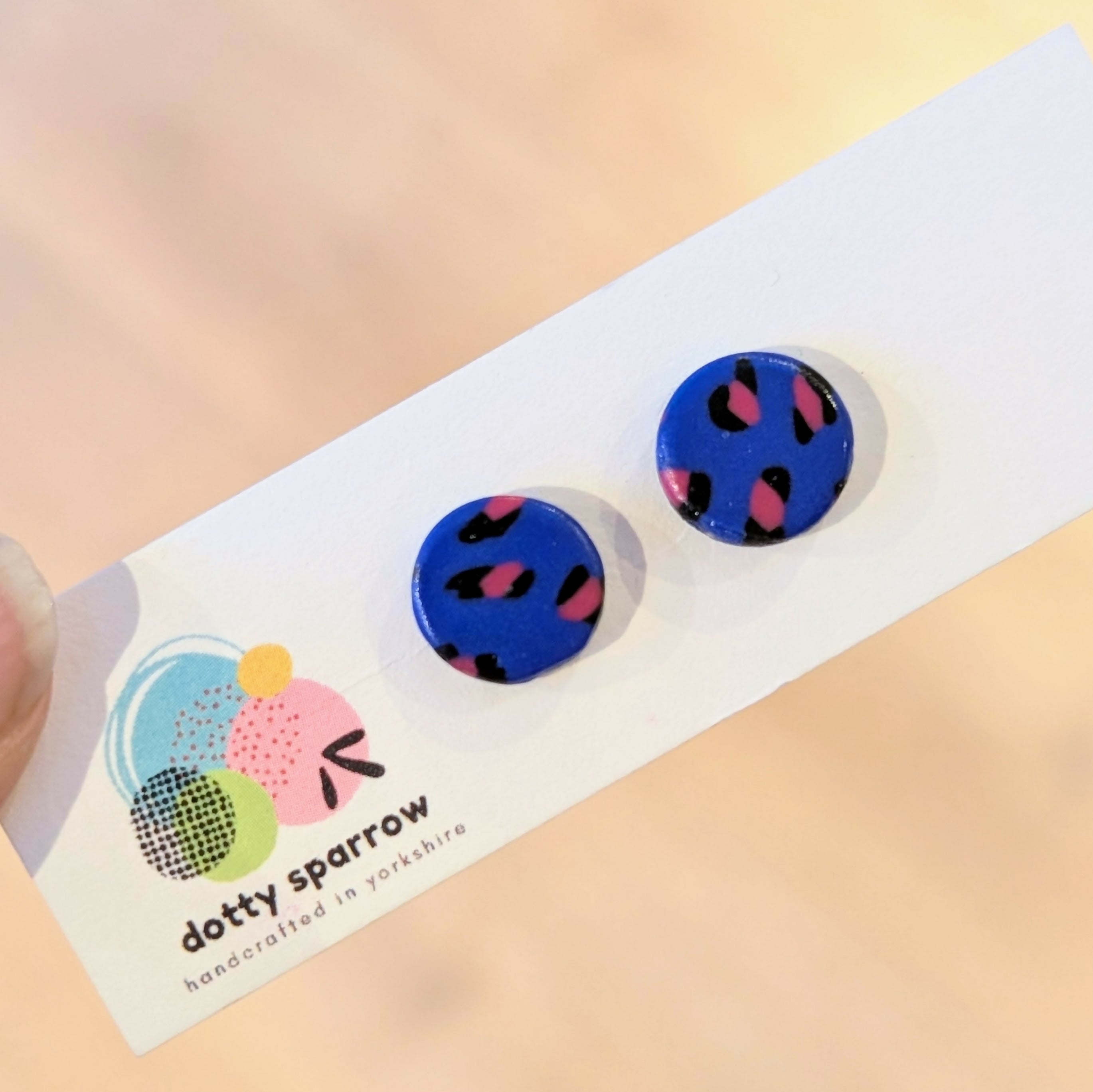 Navy & Pink Leopard Print Handmade Polymer Clay Stud Earrings