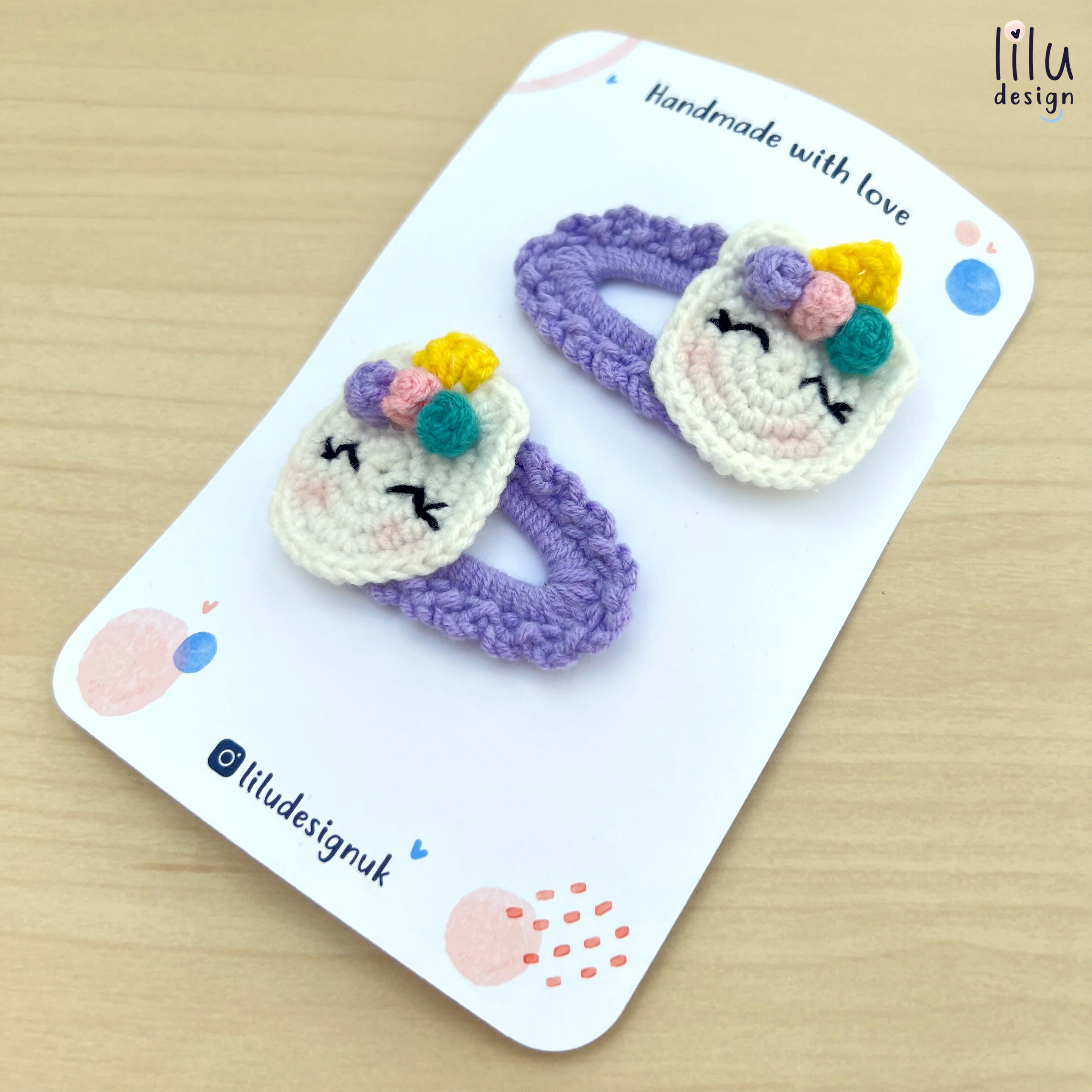 Crochet Hair Clip Set - 2 Unicorns