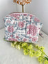 Quilted Toiletry Bag Cream with Pink Floral Design